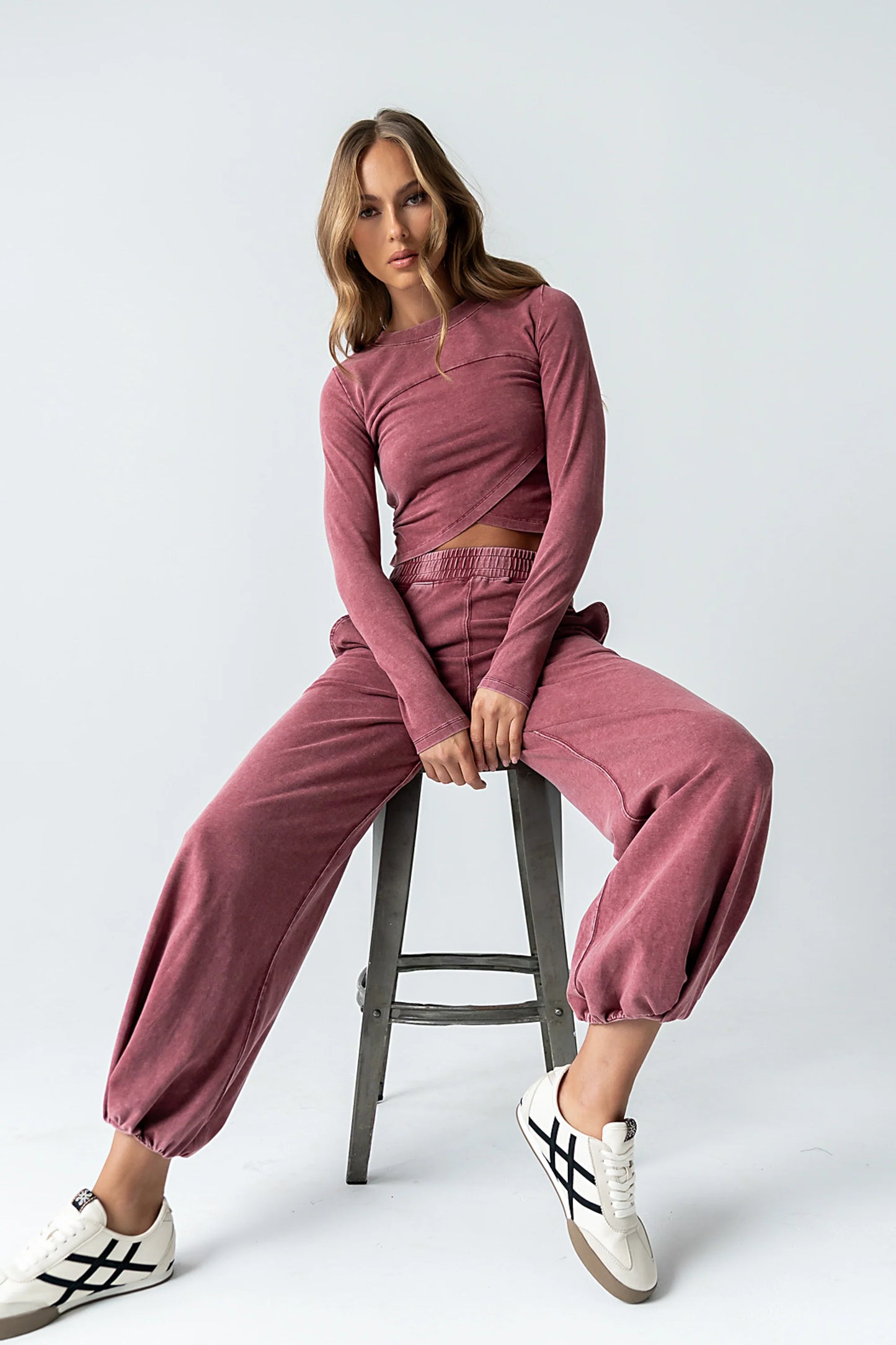 Kassie Crossover Crop Top in Berry