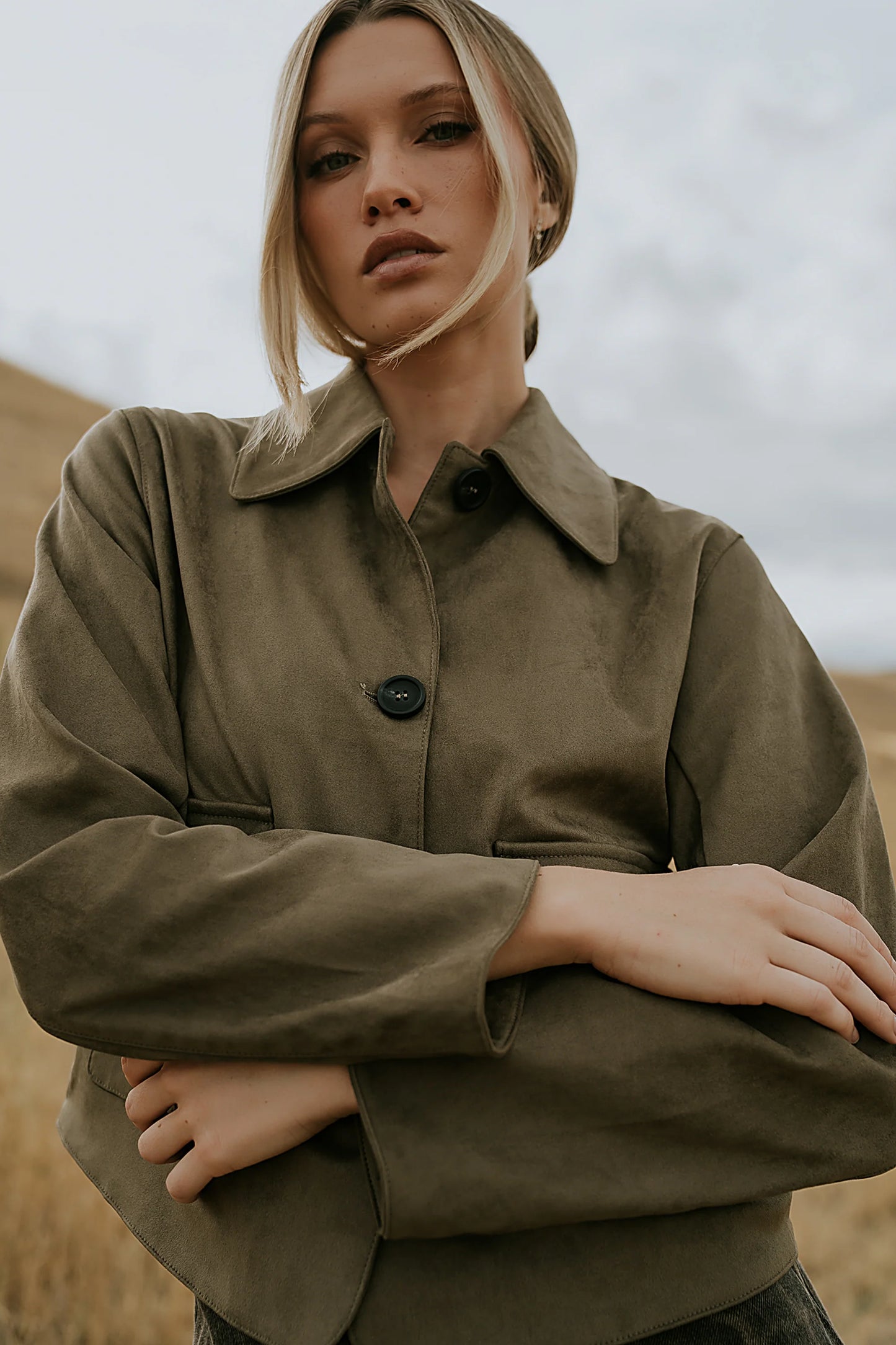 Aden Suede Jacket in Olive