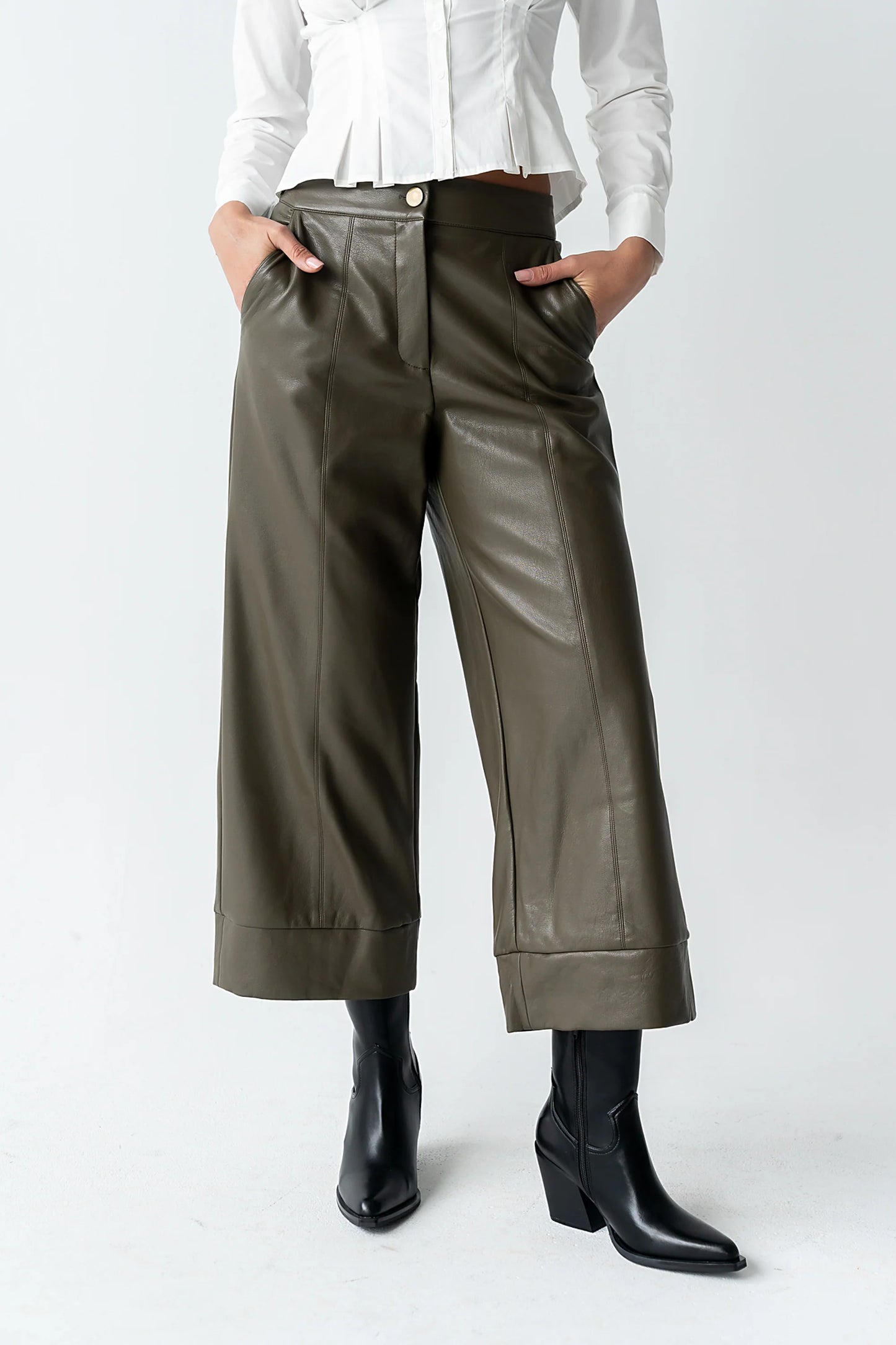 Ulani Vegan Leather Pants in Olive