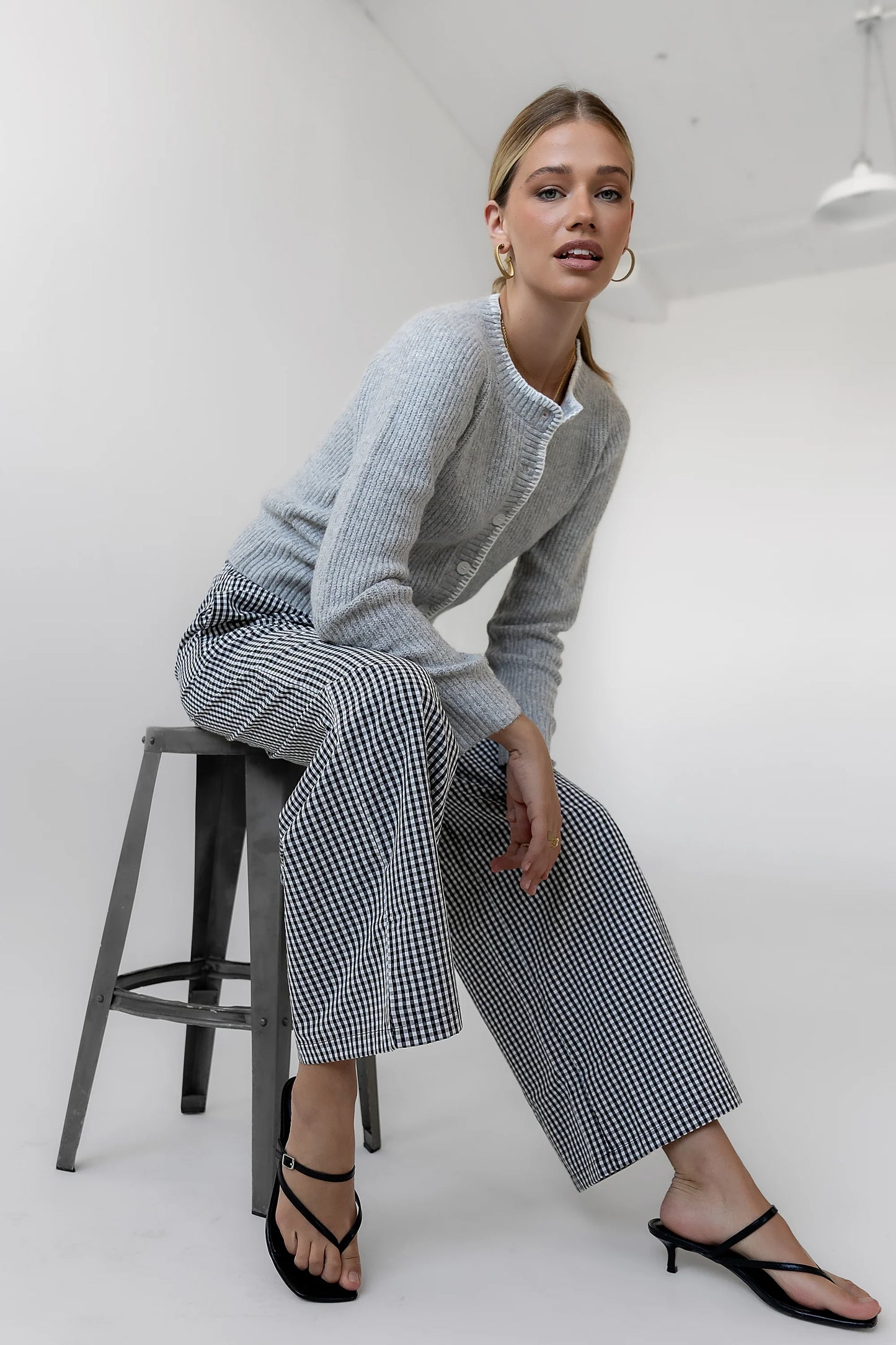 Ada Gingham Wide Leg Pants in Black