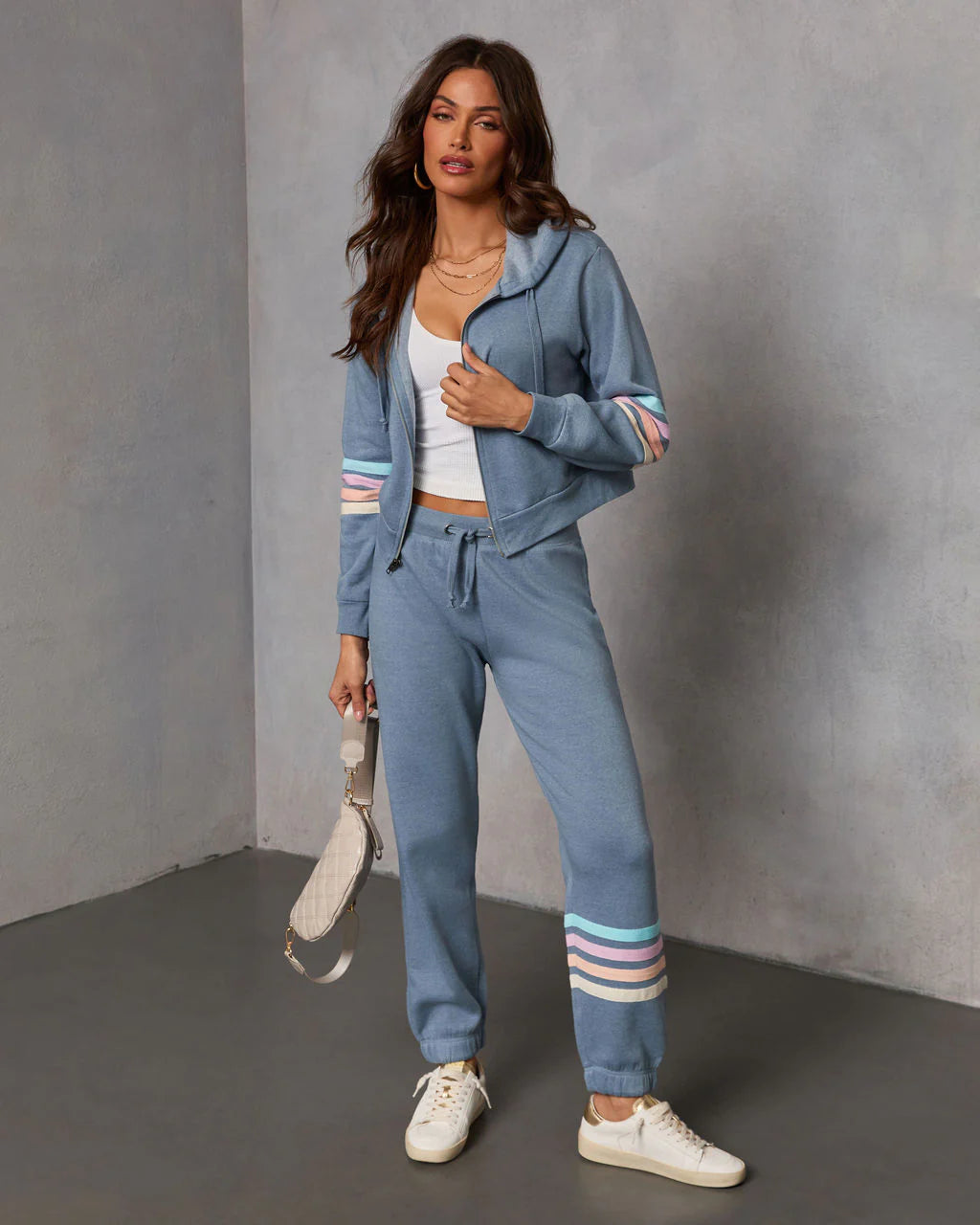 Seloria Striped Sleeve Drawstring Hoodie