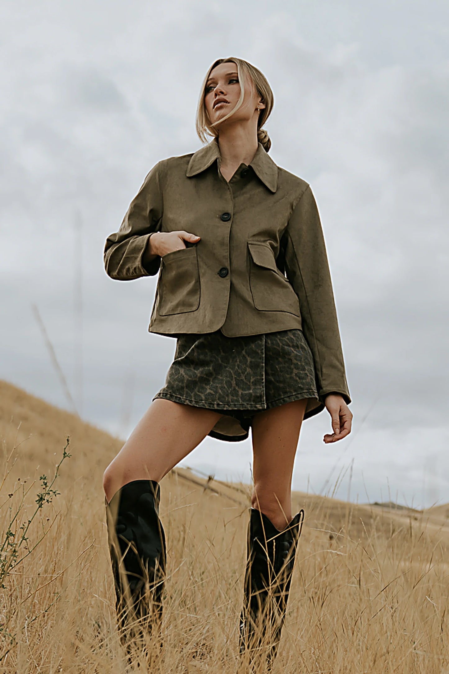 Aden Suede Jacket in Olive