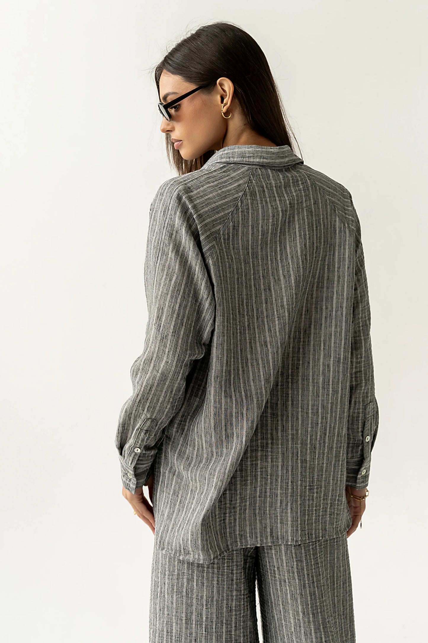 Conner Striped Button Down Top in Black