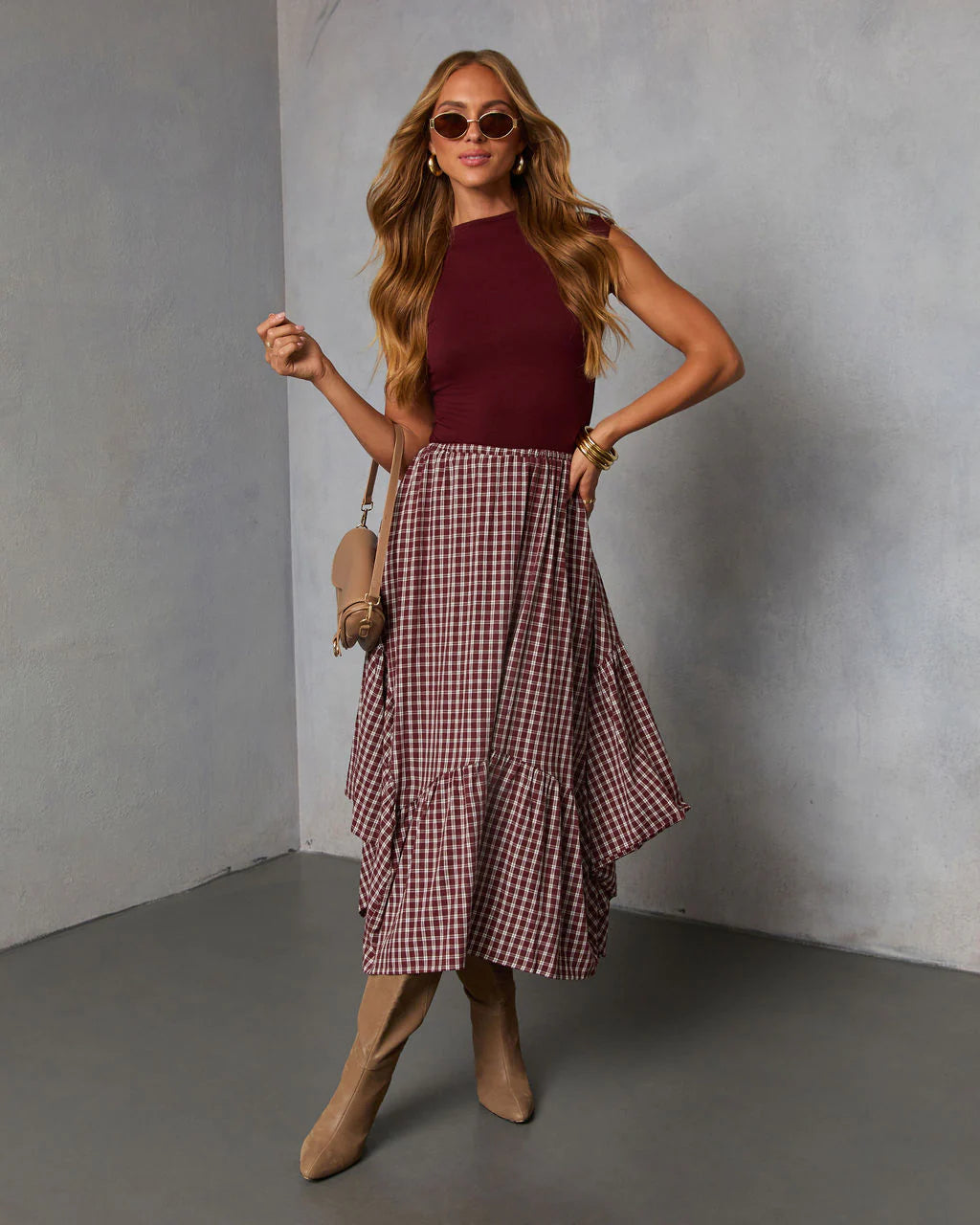 Metina Gingham Midi Skirt