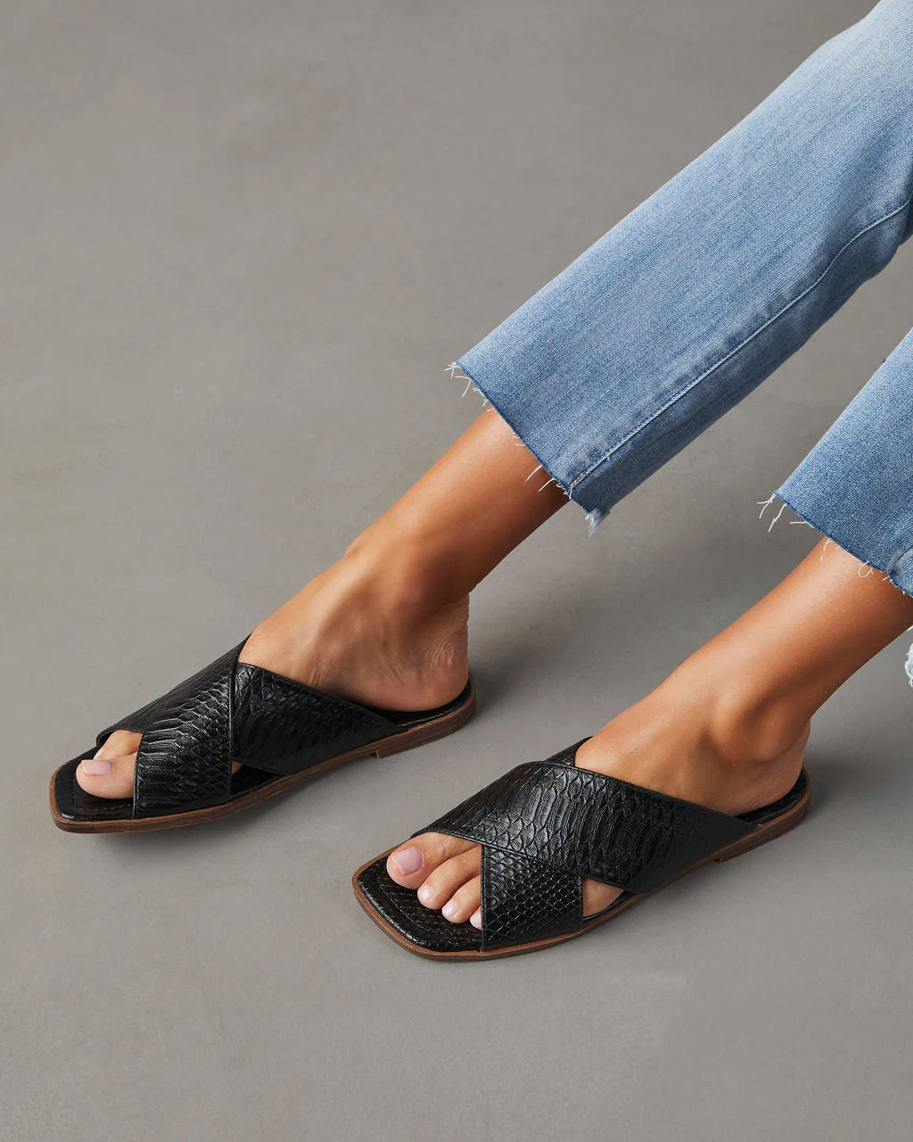 Avena Croc Embossed Slide Sandals