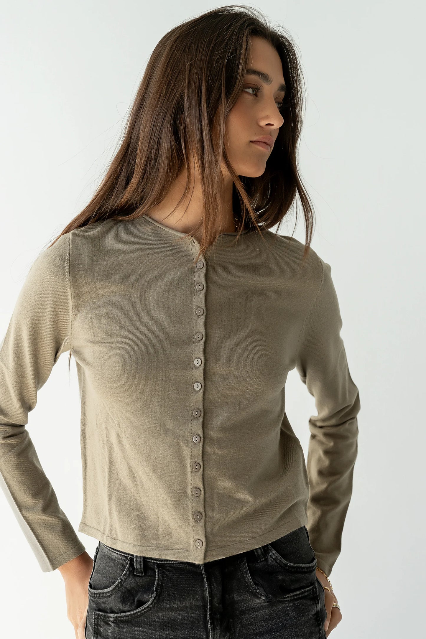 Maddy Button Up Cardigan in Olive