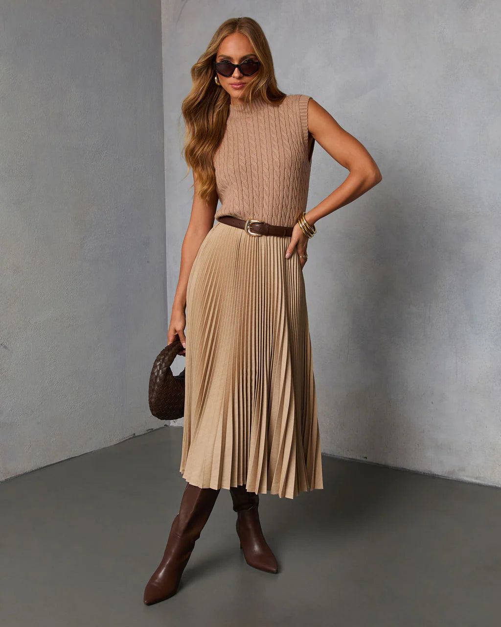 Vionette Pleated Midi Skirt