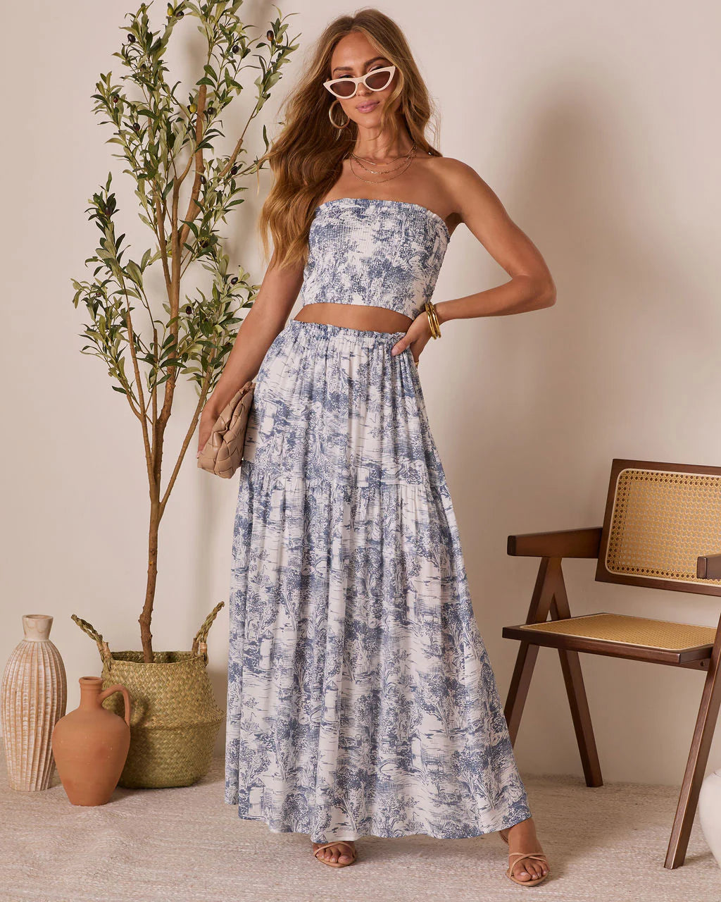 Cedar Skies Printed Strapless Crop Top