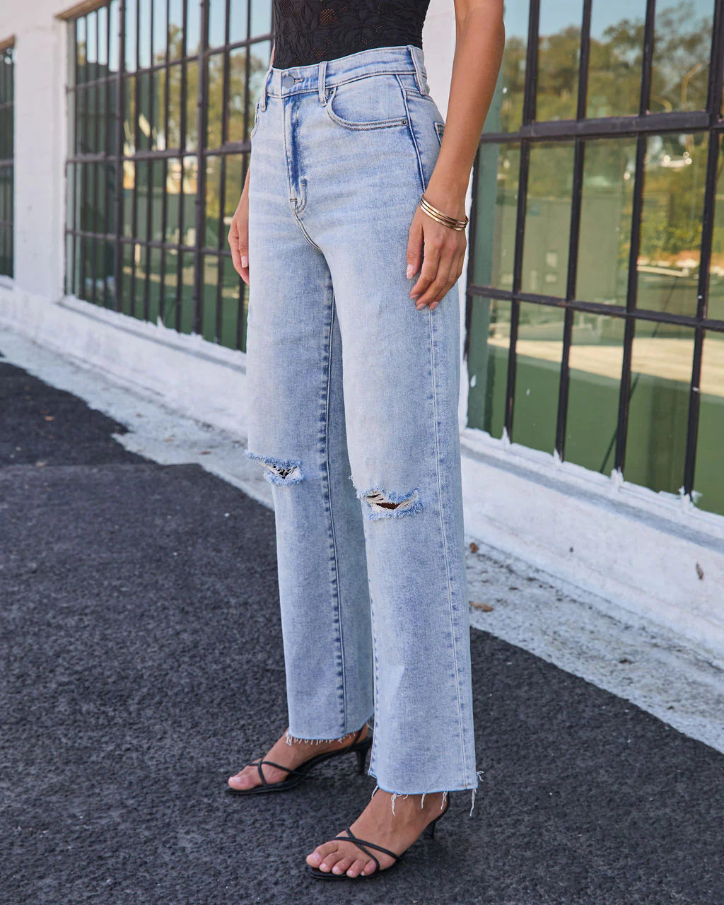 VICI Icon Distressed Super Stretch High Rise Straight Jeans