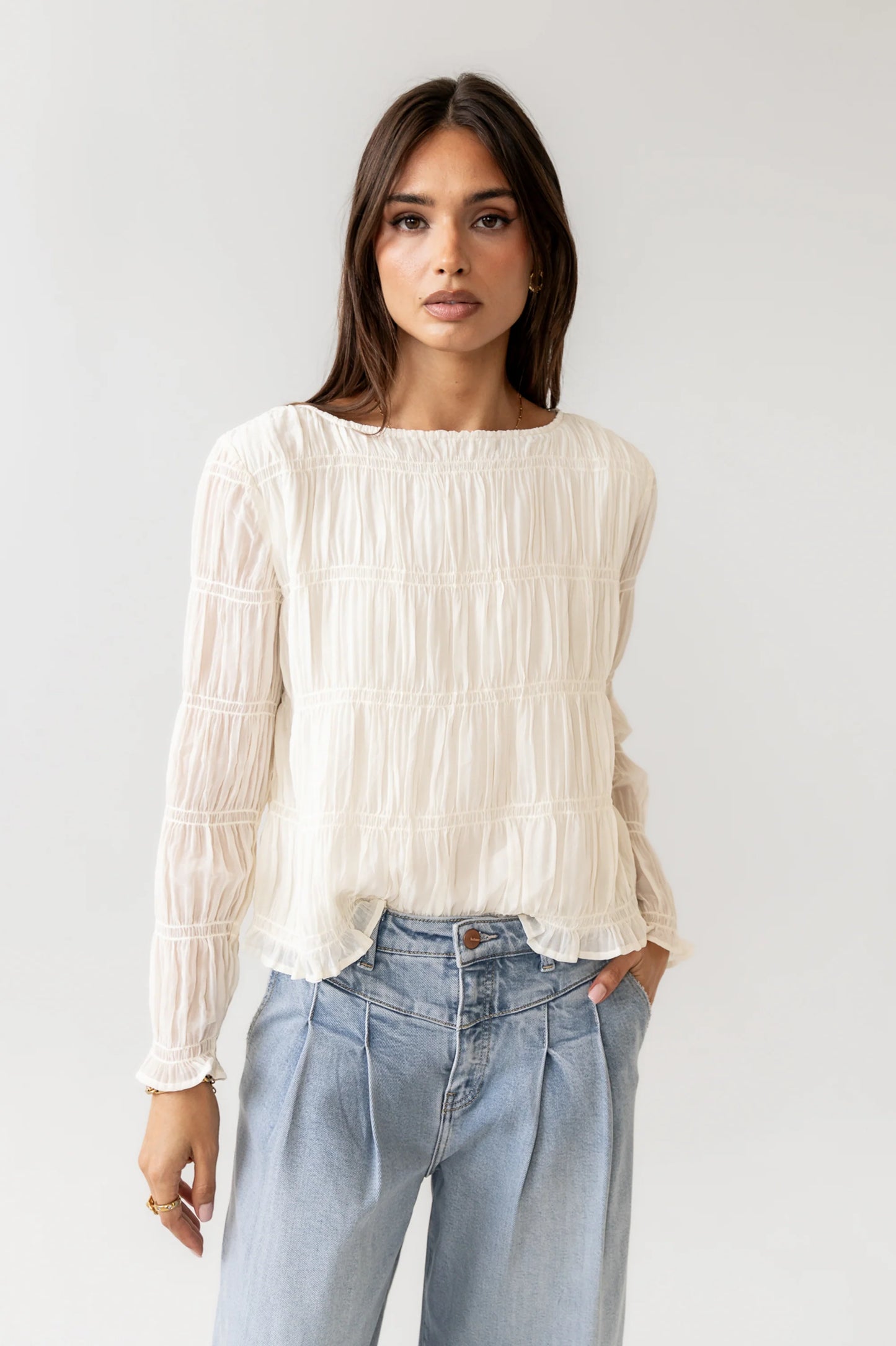 Zuri Smocked Blouse in Cream