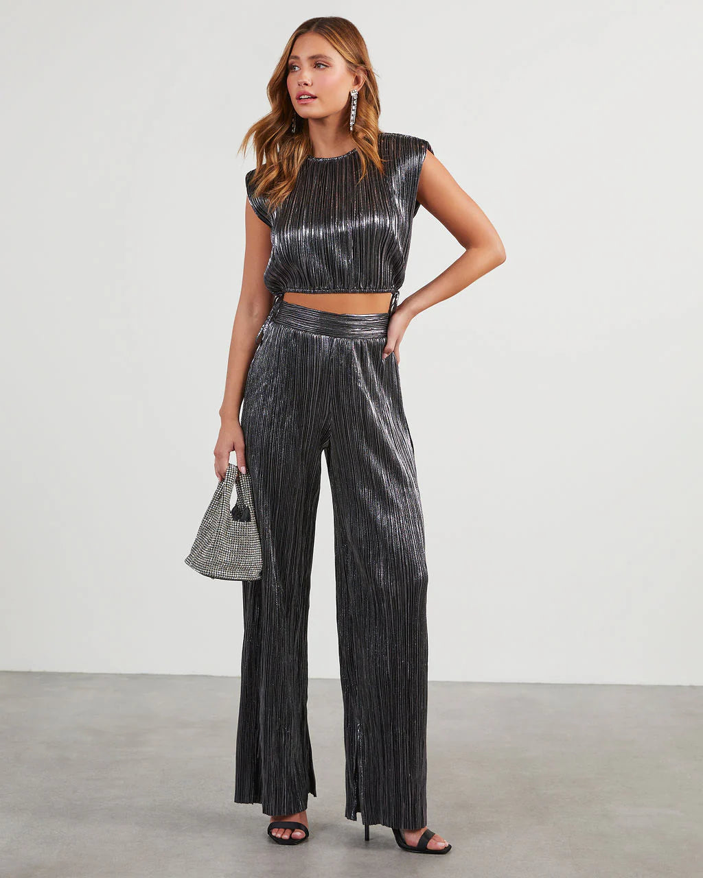 Sinclair Metallic Plisse Crop Blouse