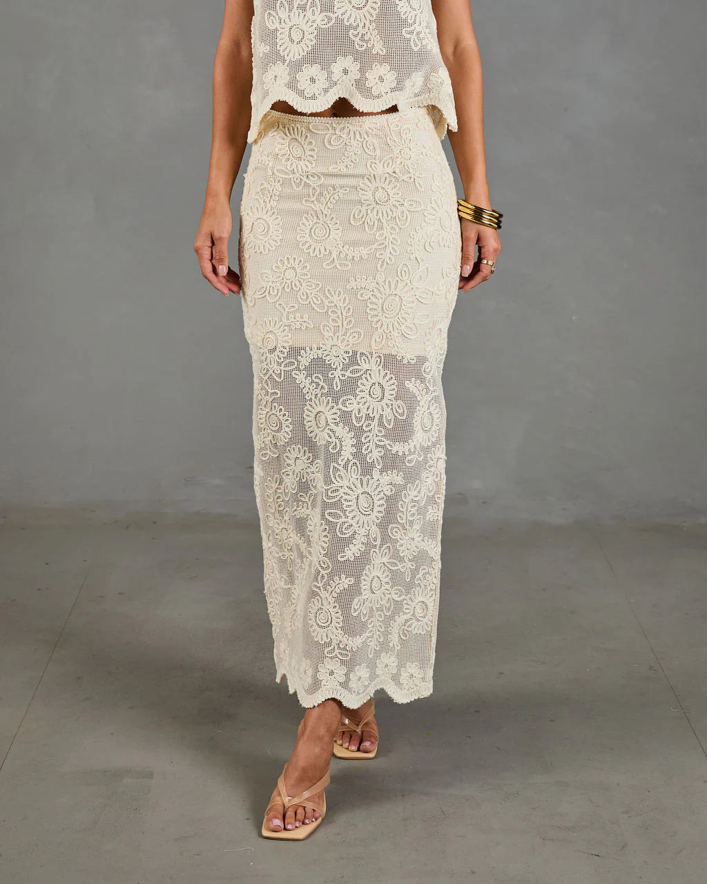 Soft Story Embroidered Floral Midi Skirt