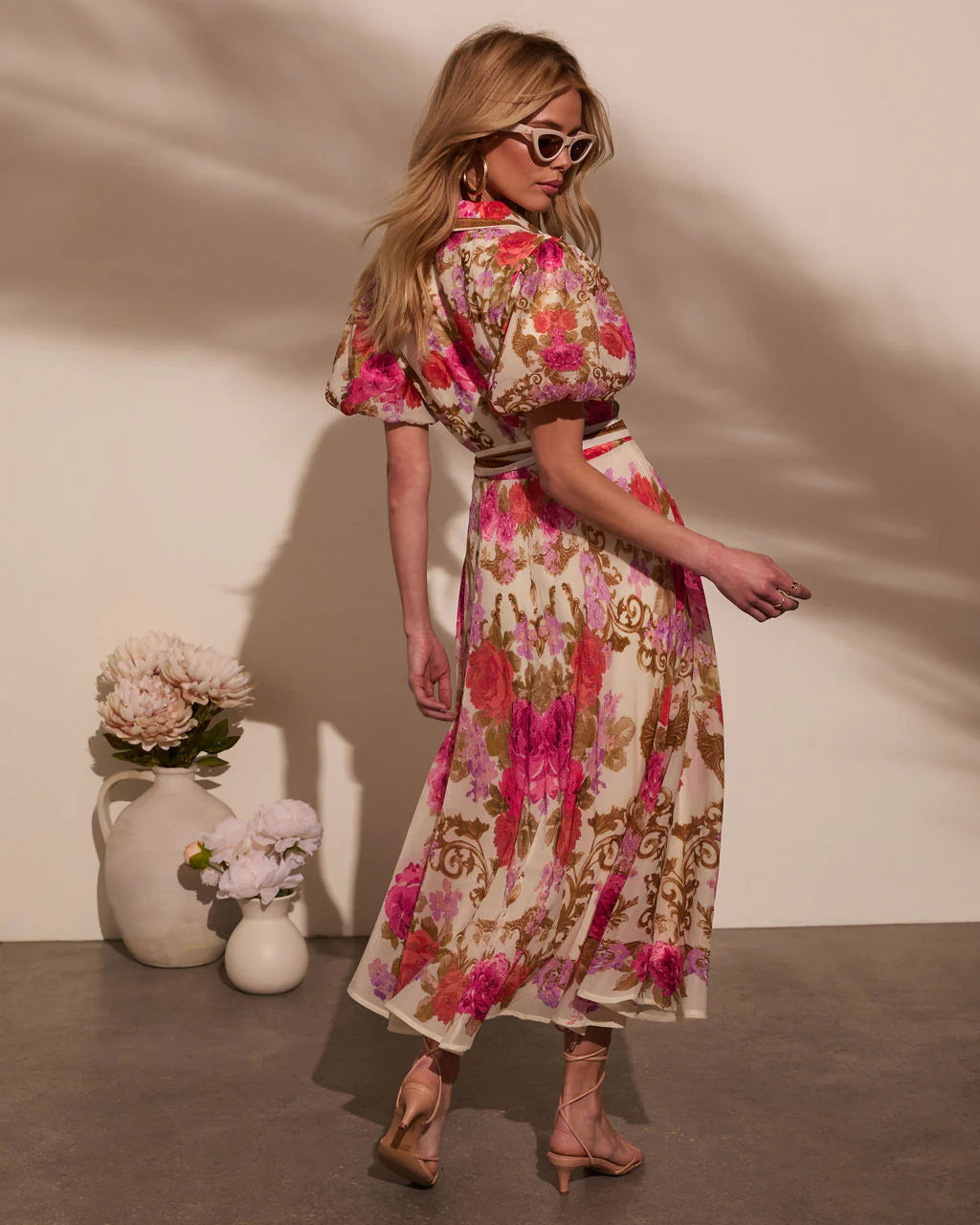 Meadowlane Floral Waist Tie Midi Dress
