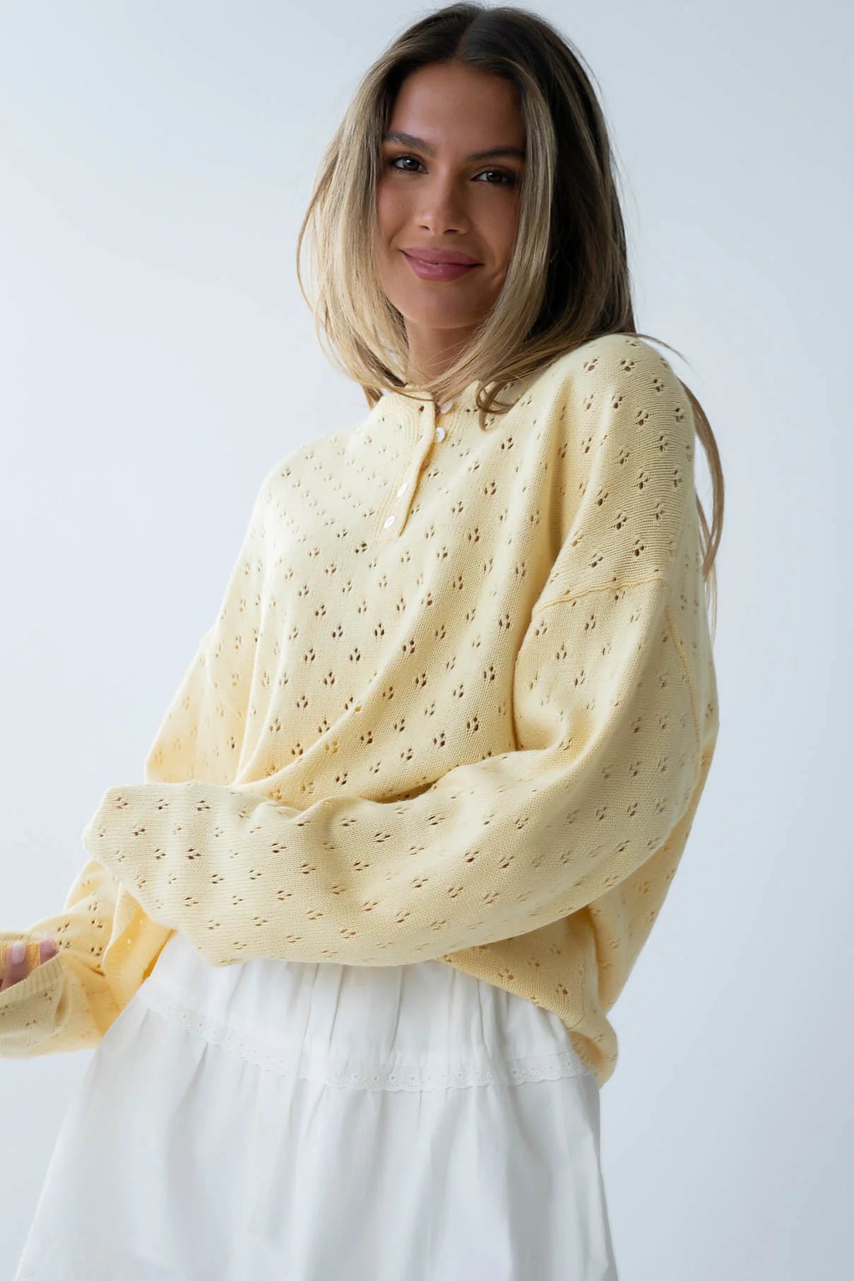Margot Pointelle Sweater in Butter Yellow