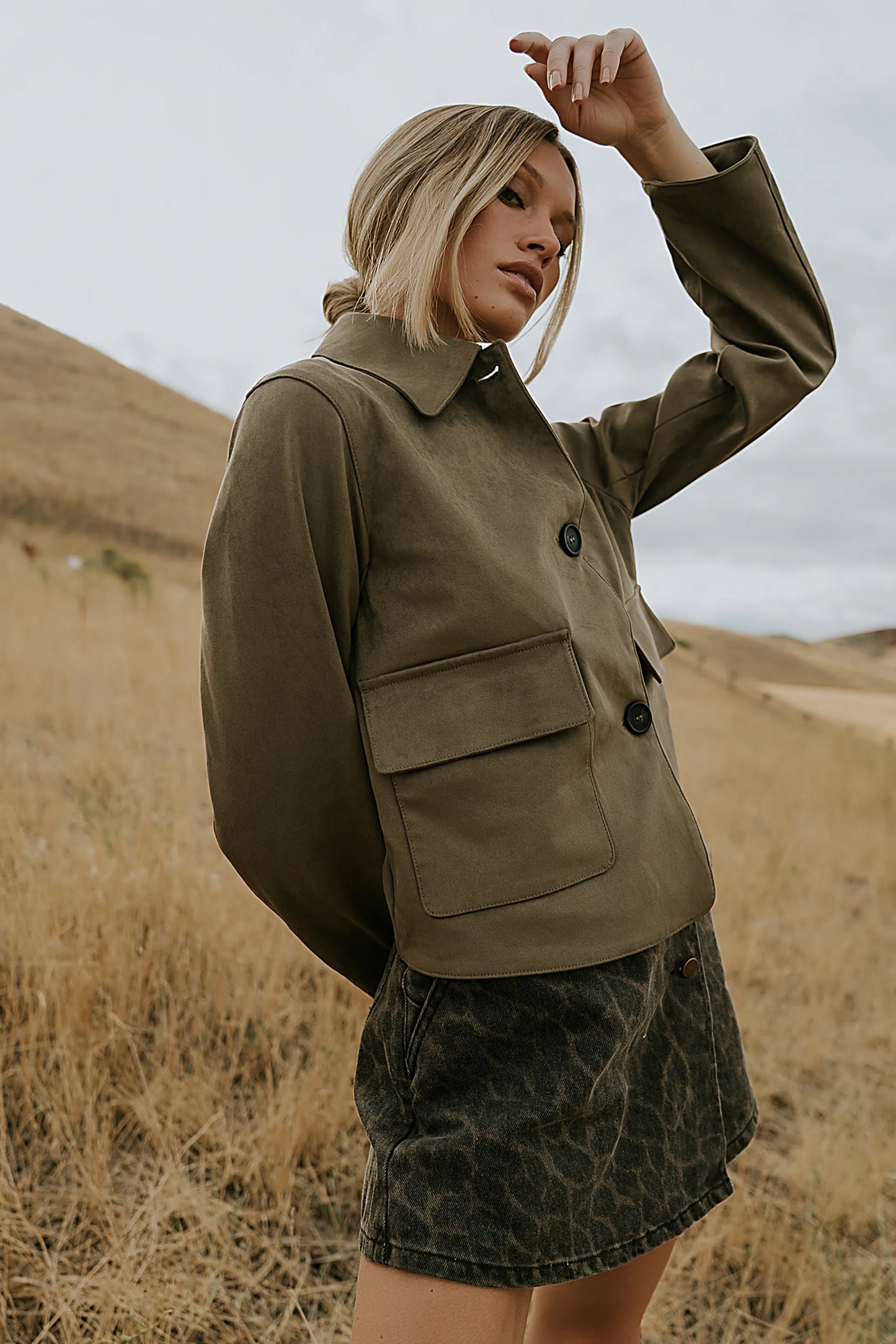 Aden Suede Jacket in Olive
