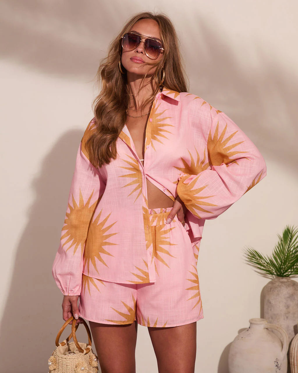 Sunny State Sunburst Button Down Linen Top