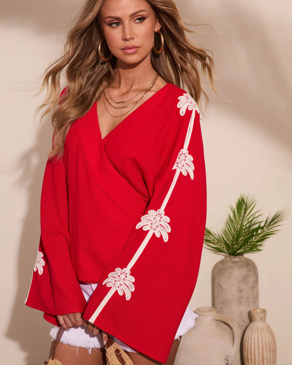Coast Aura Abstract Floral Wrap Tie Blouse