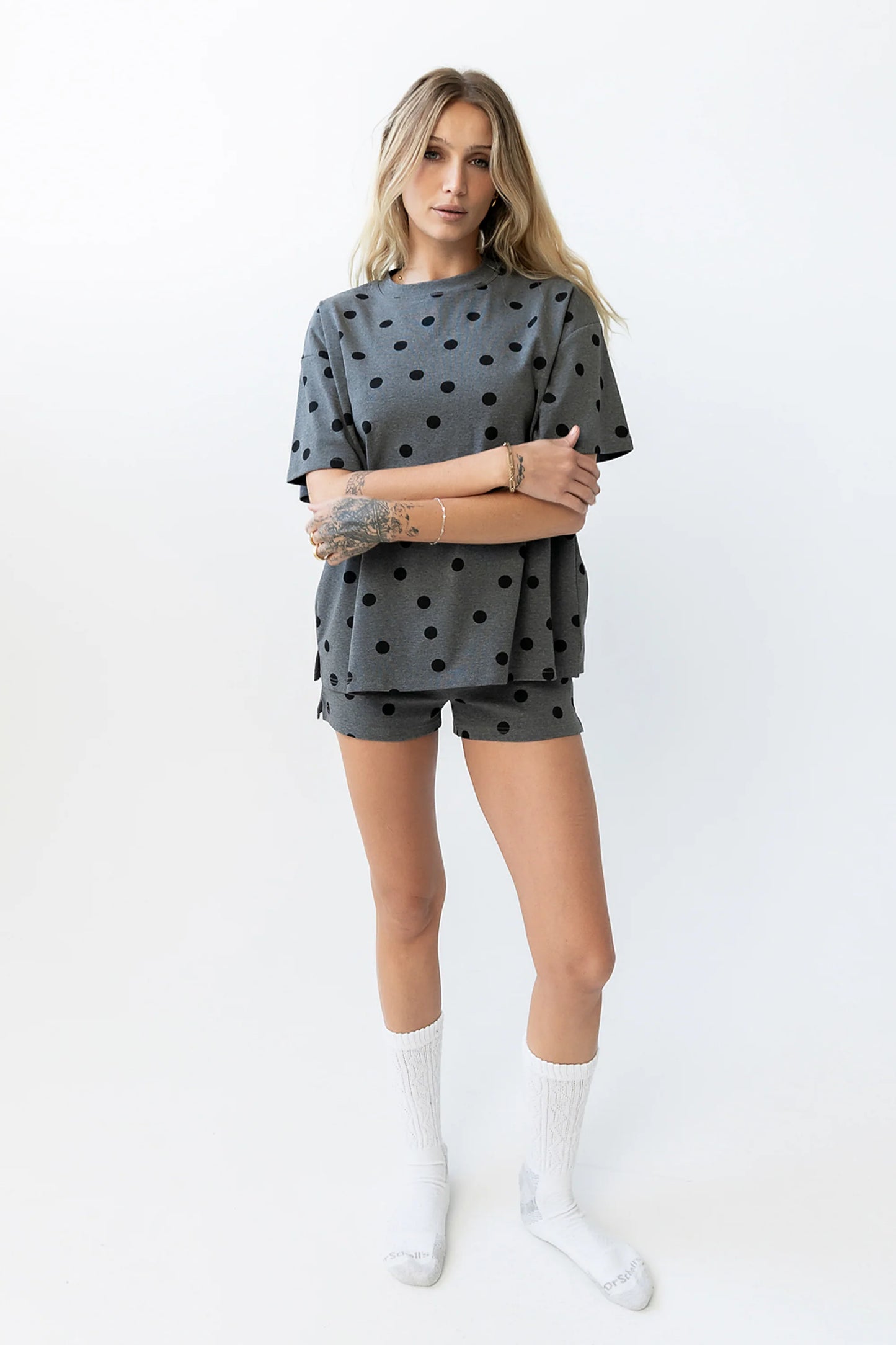 James Polka Dot Tee in Charcoal