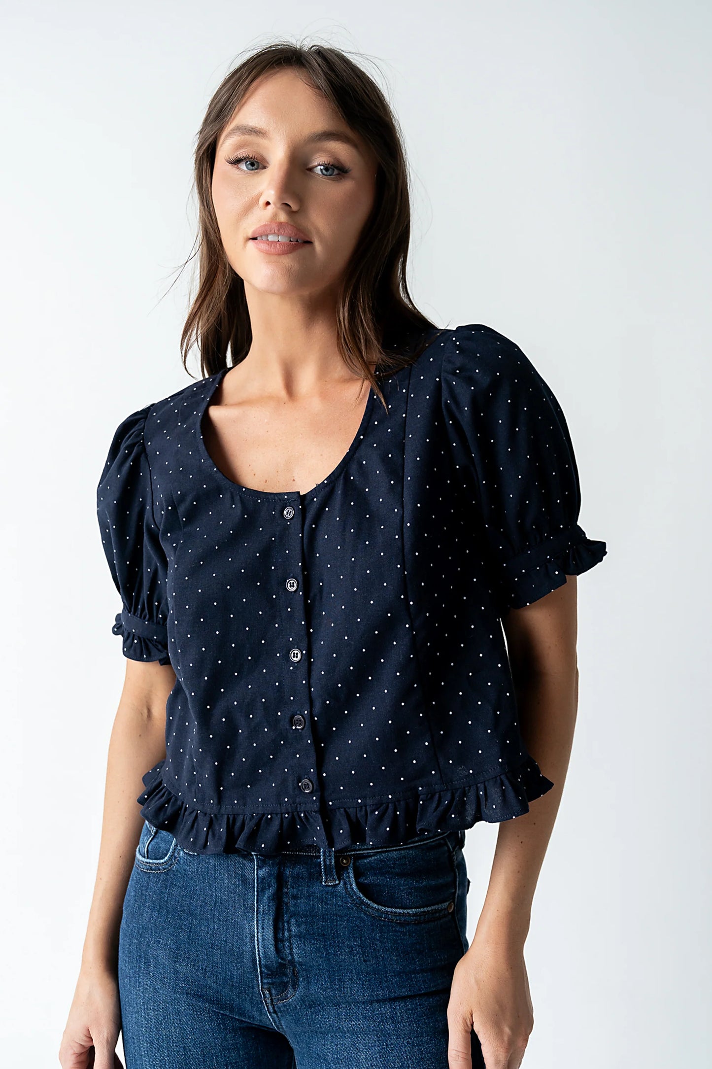 Jessie Polka Dot Blouse in Navy