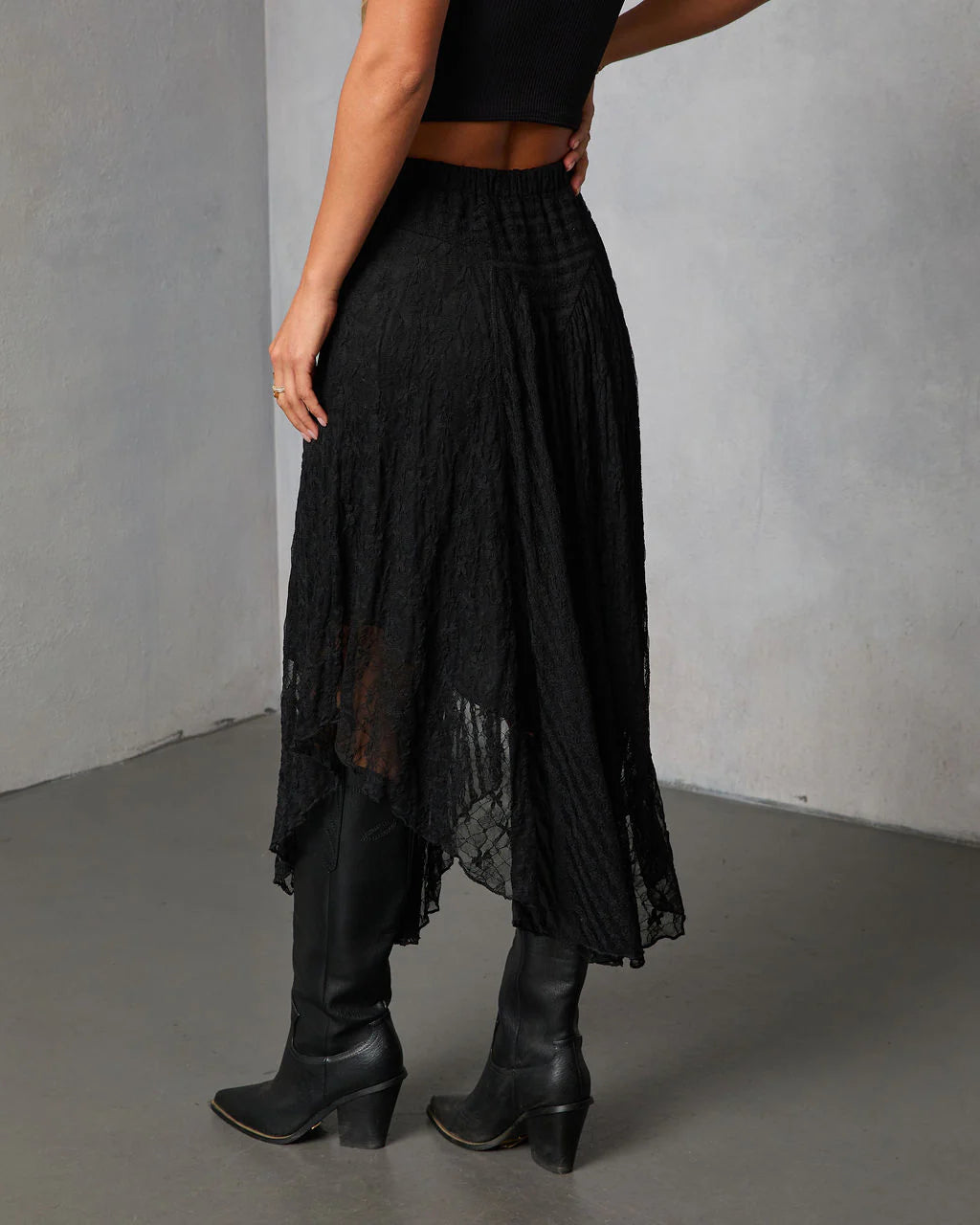 Moonthread Lace Darted Hem Midi Skirt