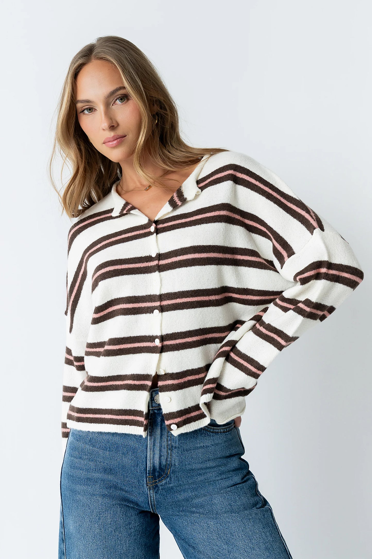Mariah Striped Cardigan in Ivory