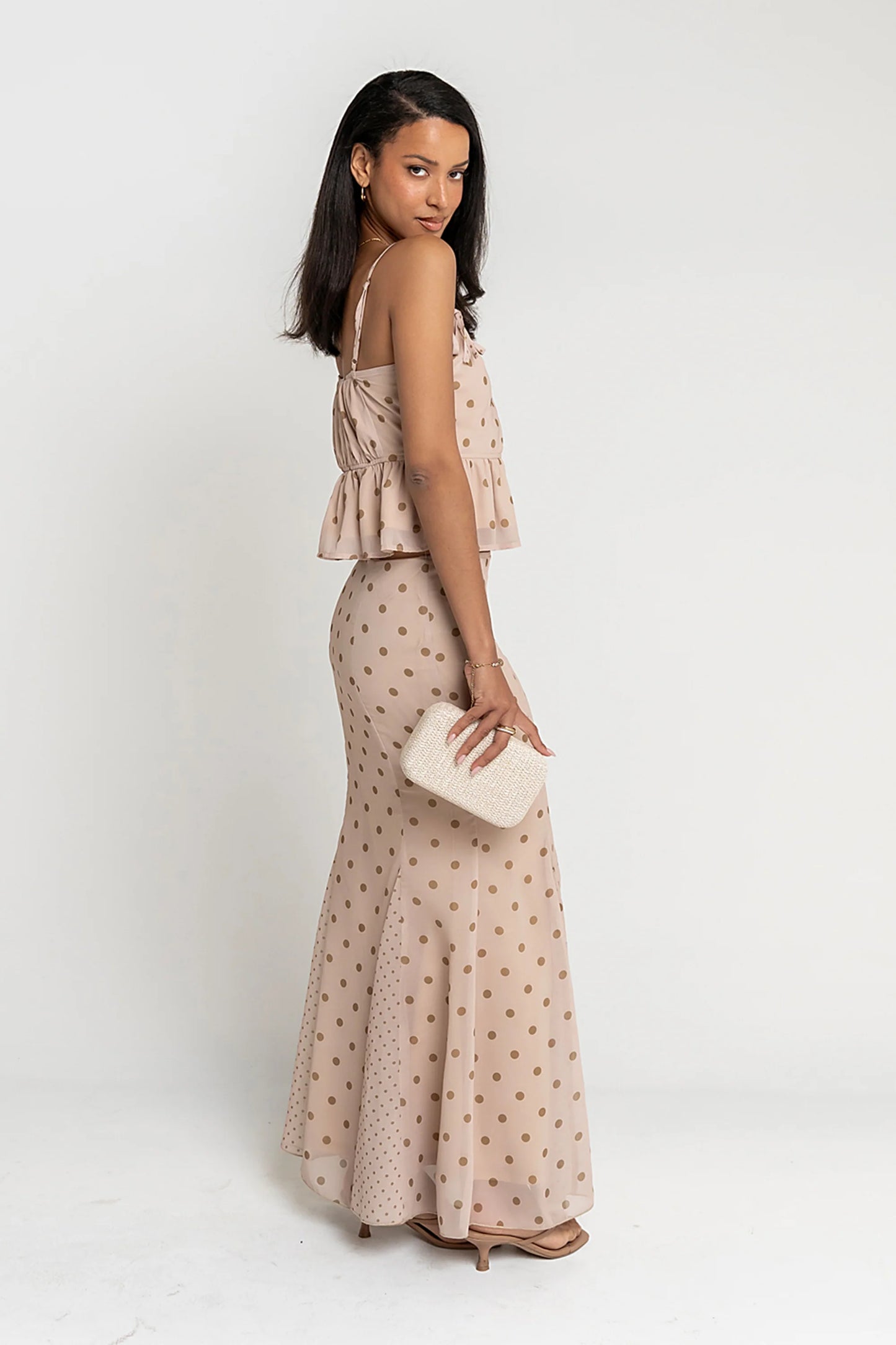 Mariah Polka Dot Top in Taupe