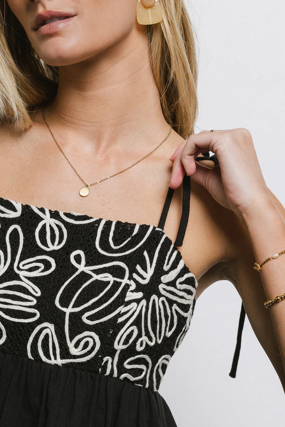 Abstract Embroidered Mini Dress in Black