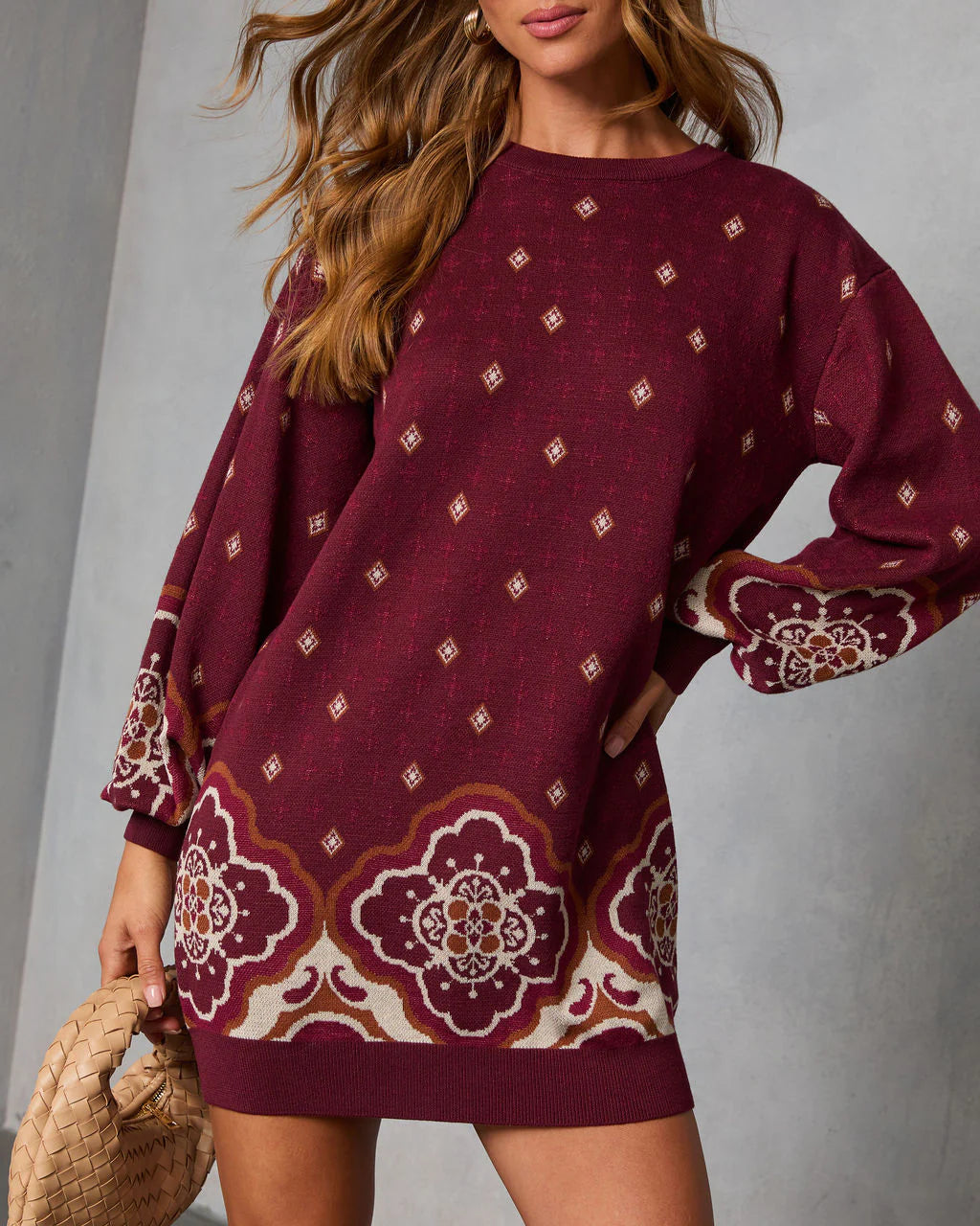 Rusted Rue Abstract Mini Sweater Dress