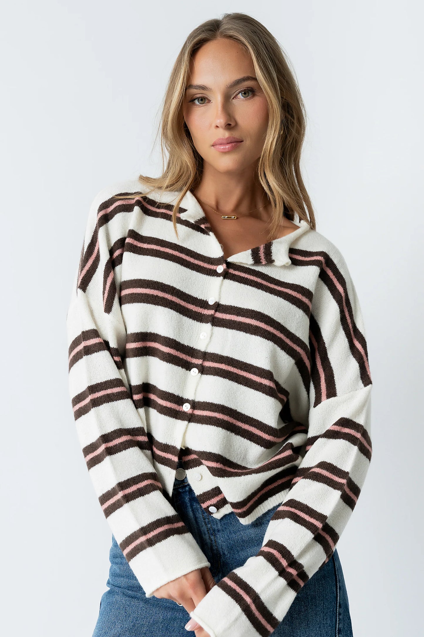 Mariah Striped Cardigan in Ivory