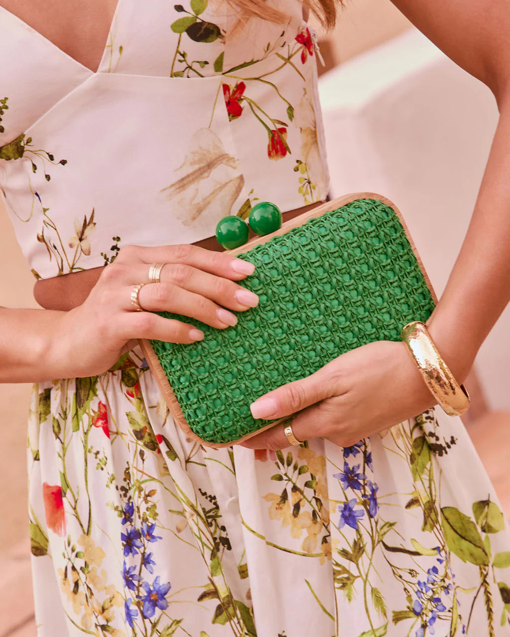 Lindsie Woven Vegan Leather Wooden Frame Clutch