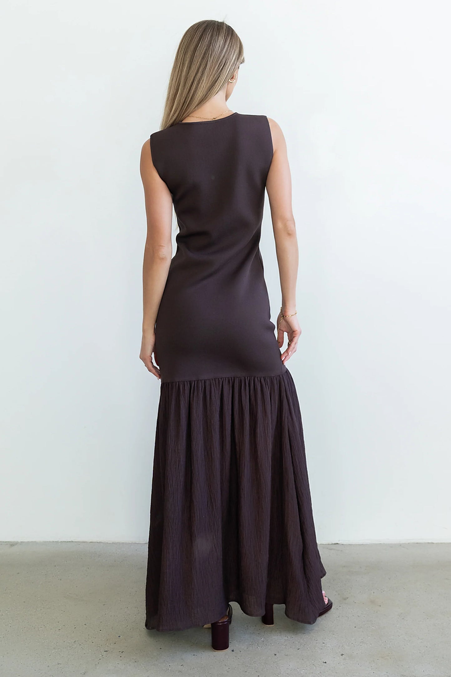 Lindsey Mermaid Maxi Dress in Brown