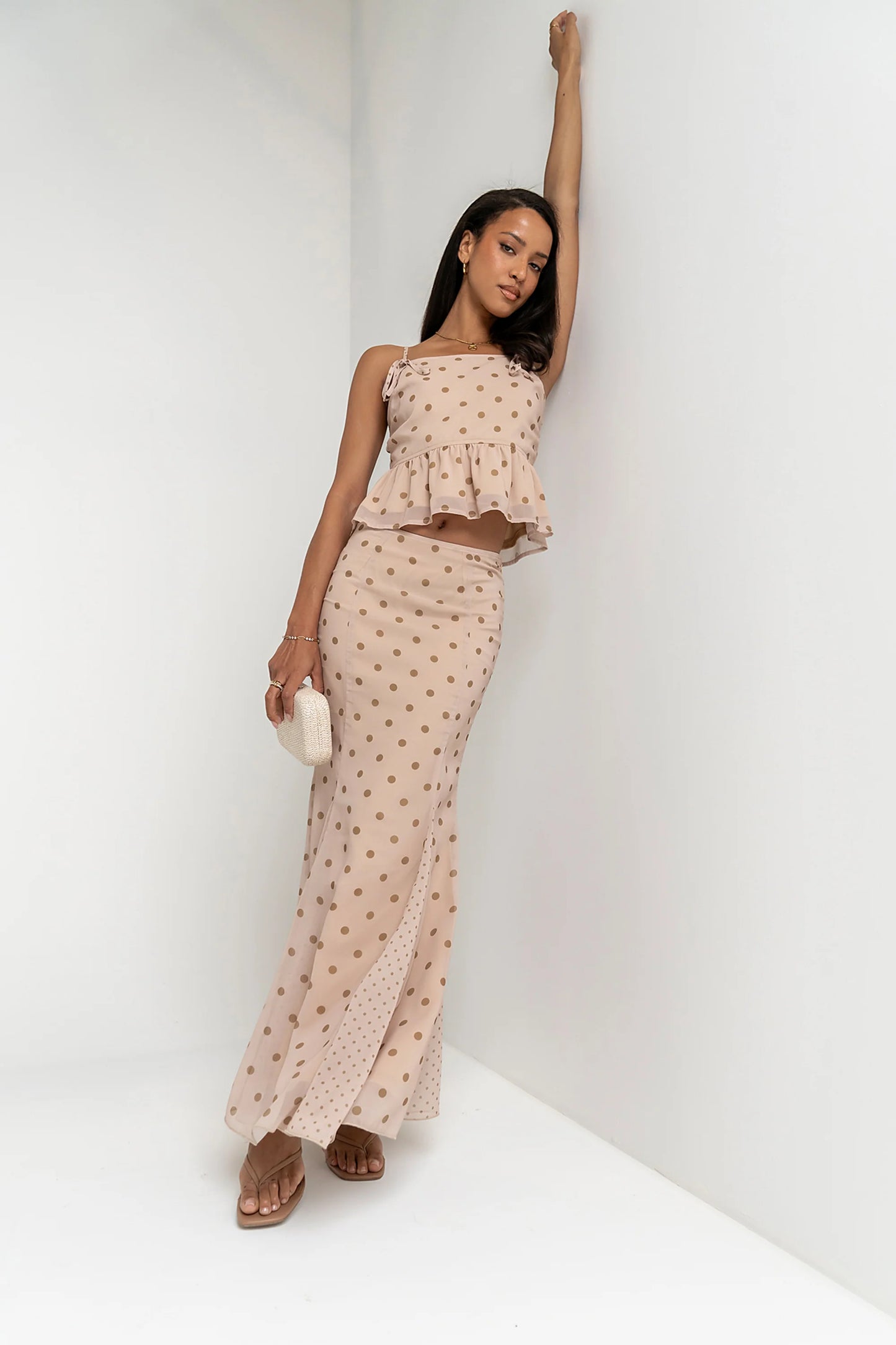 Mariah Polka Dot Top in Taupe