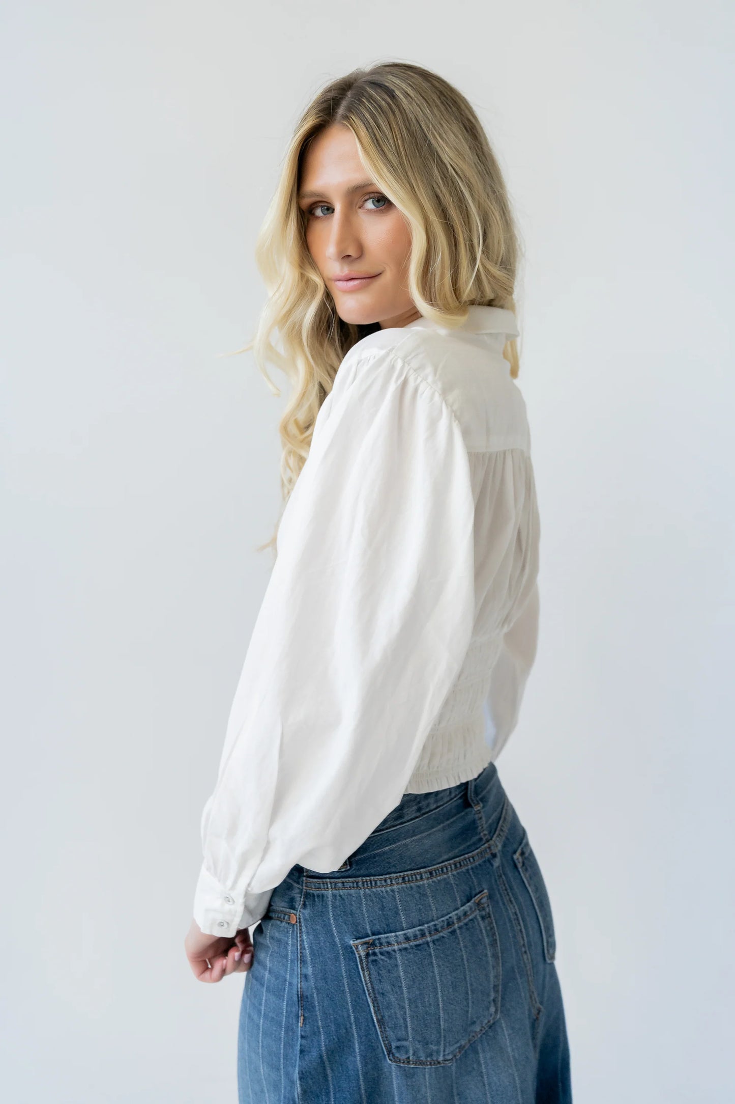 Yena Smocked Blouse in White