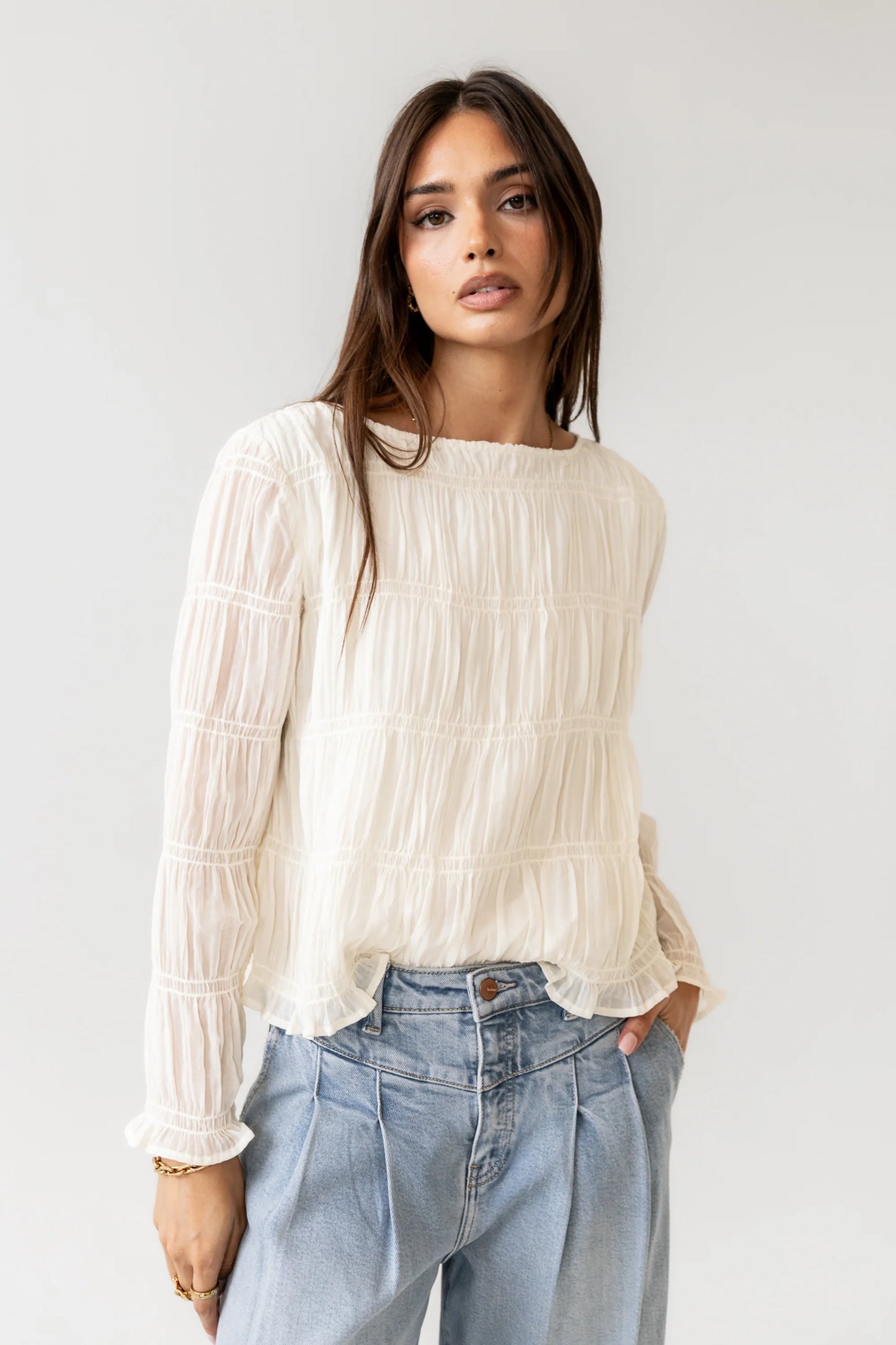 Zuri Smocked Blouse in Cream