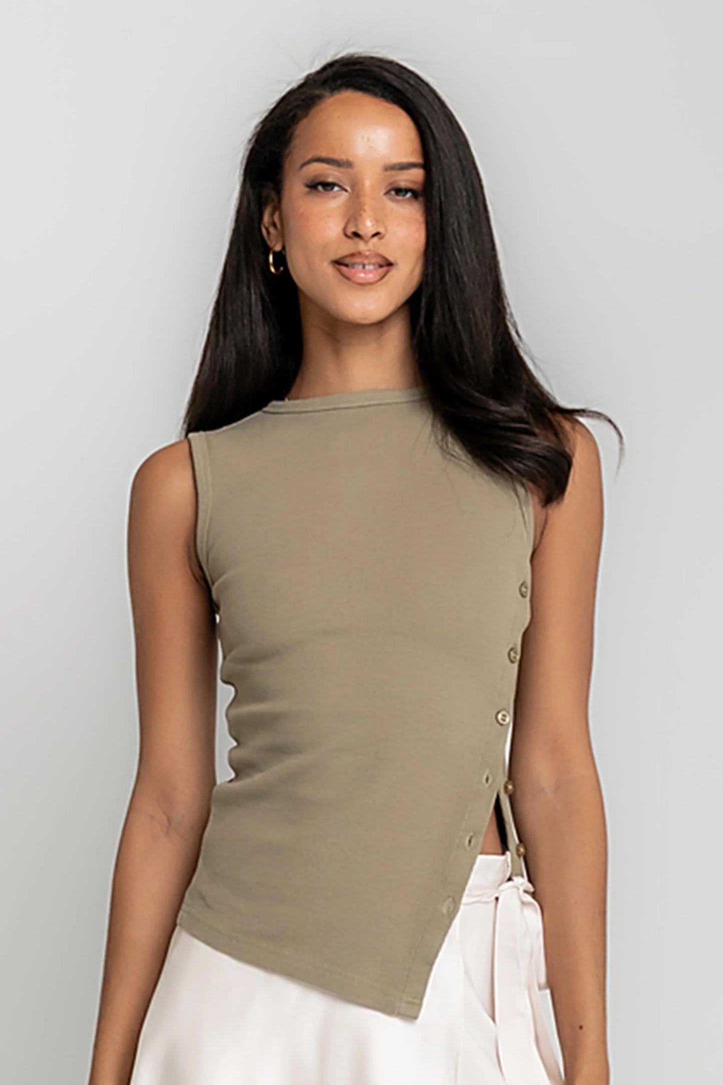 Nina Asymmetrical Tank in Olive