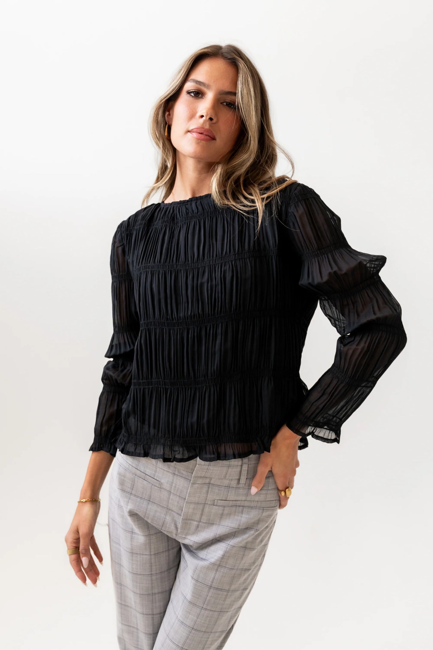 Zuri Smocked Blouse in Black