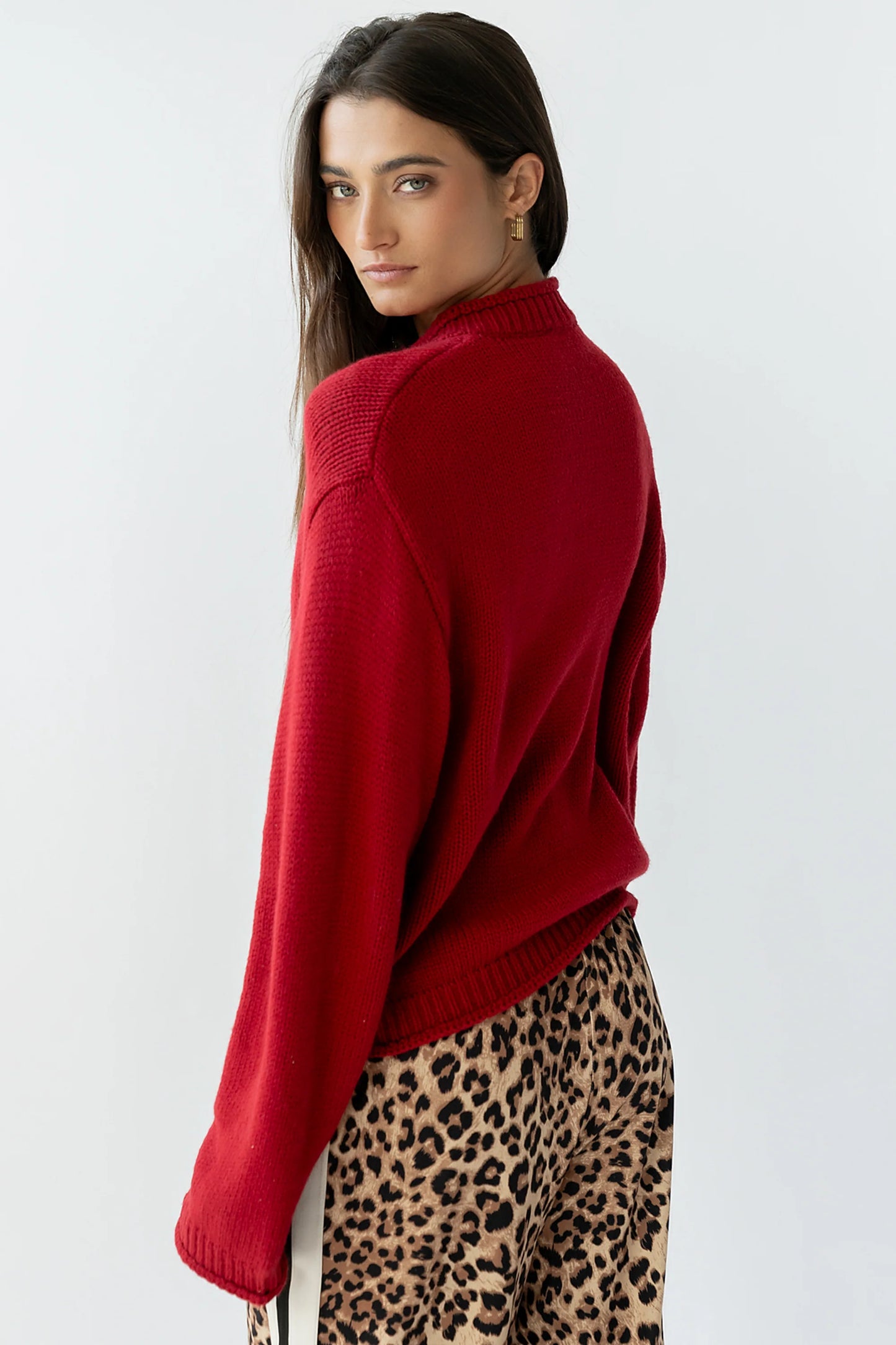 Nolan Chunky Knit Cardigan in Red