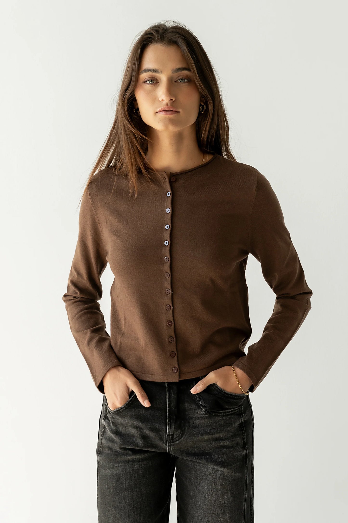 Maddy Button Up Cardigan in Brown