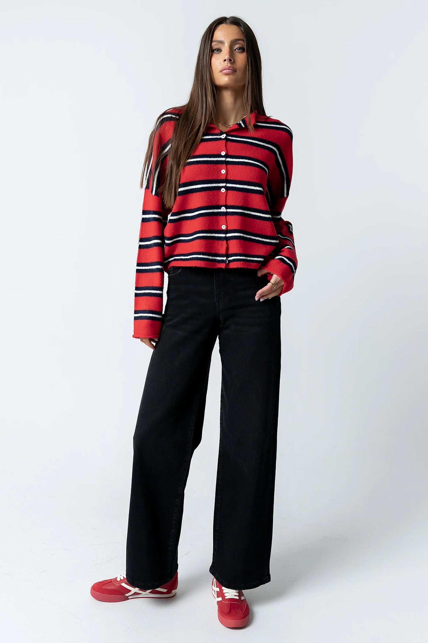 Mariah Striped Cardigan in Red