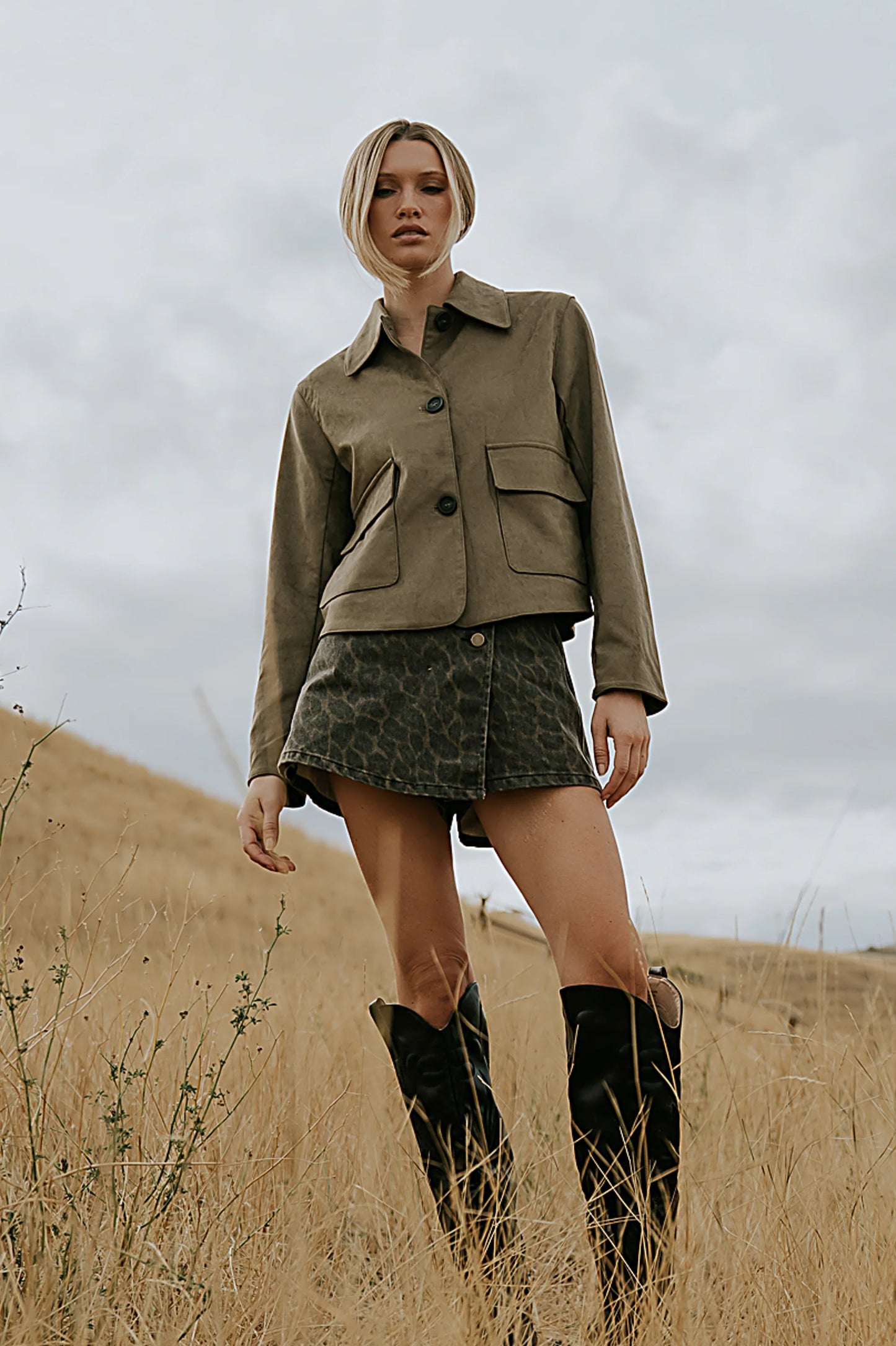 Aden Suede Jacket in Olive