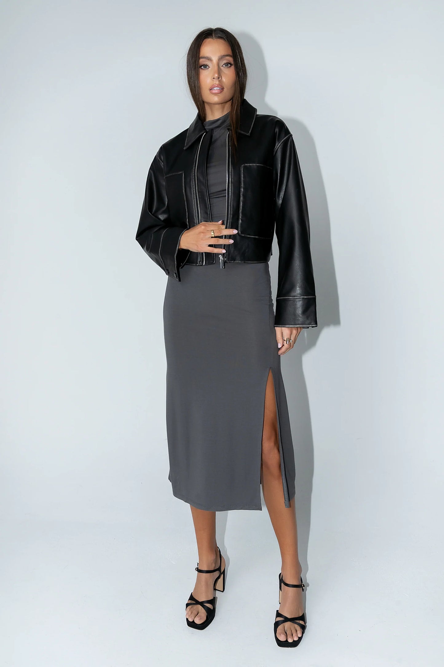 Jaymie Vegan Leather Jacket in Black