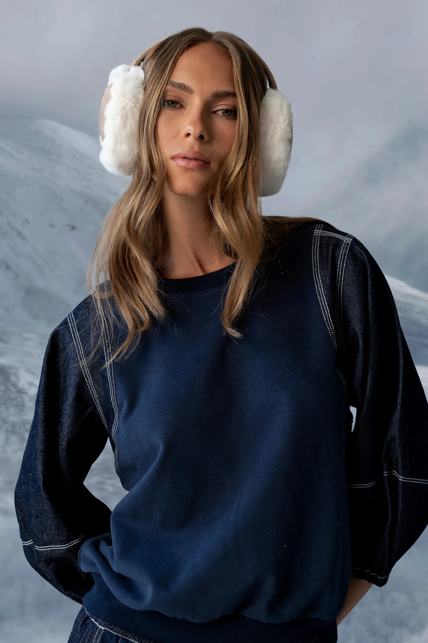 Malinda Mixed Media Top in Dark Wash
