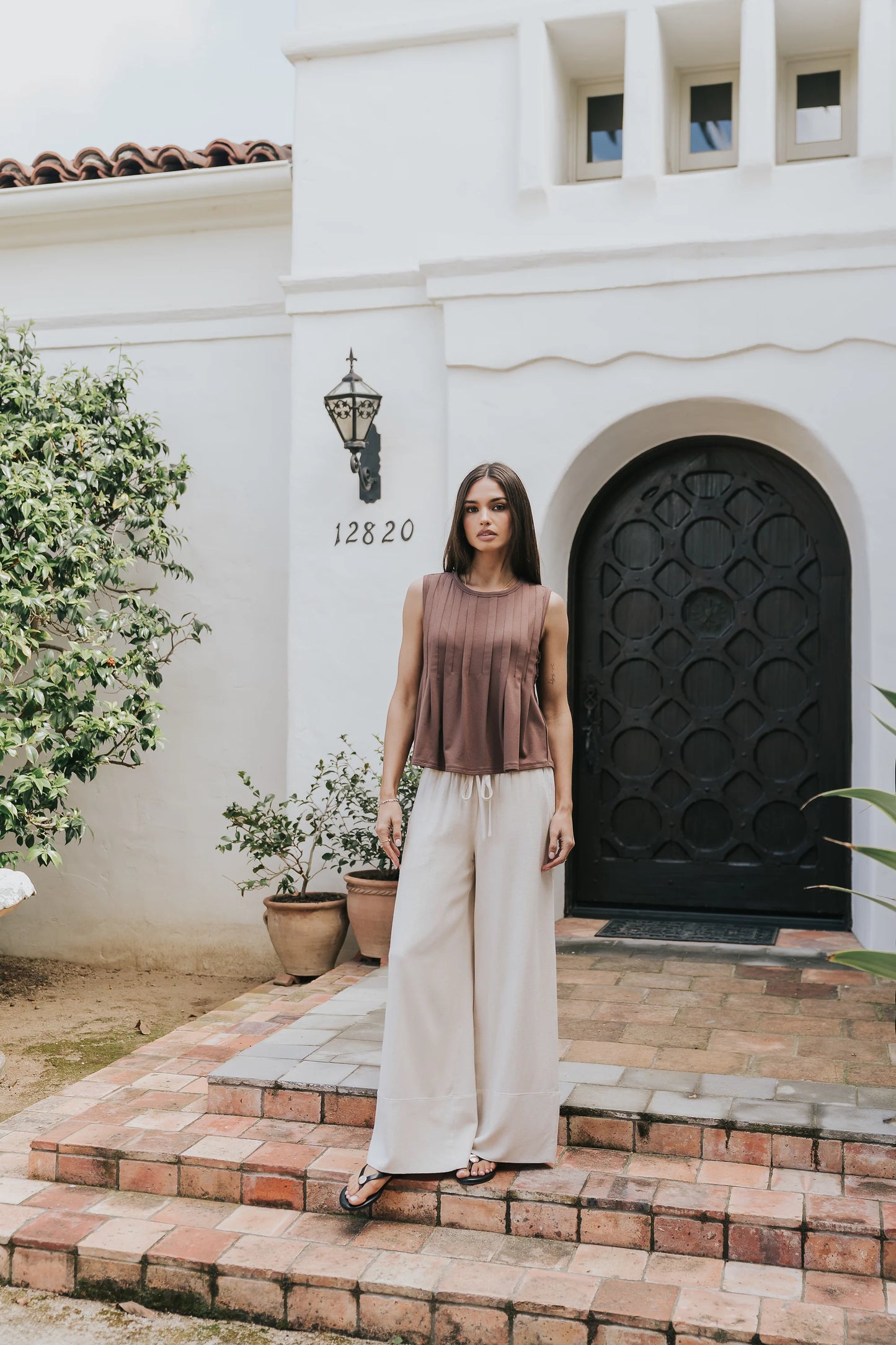 Alice Pintuck Top in Brown