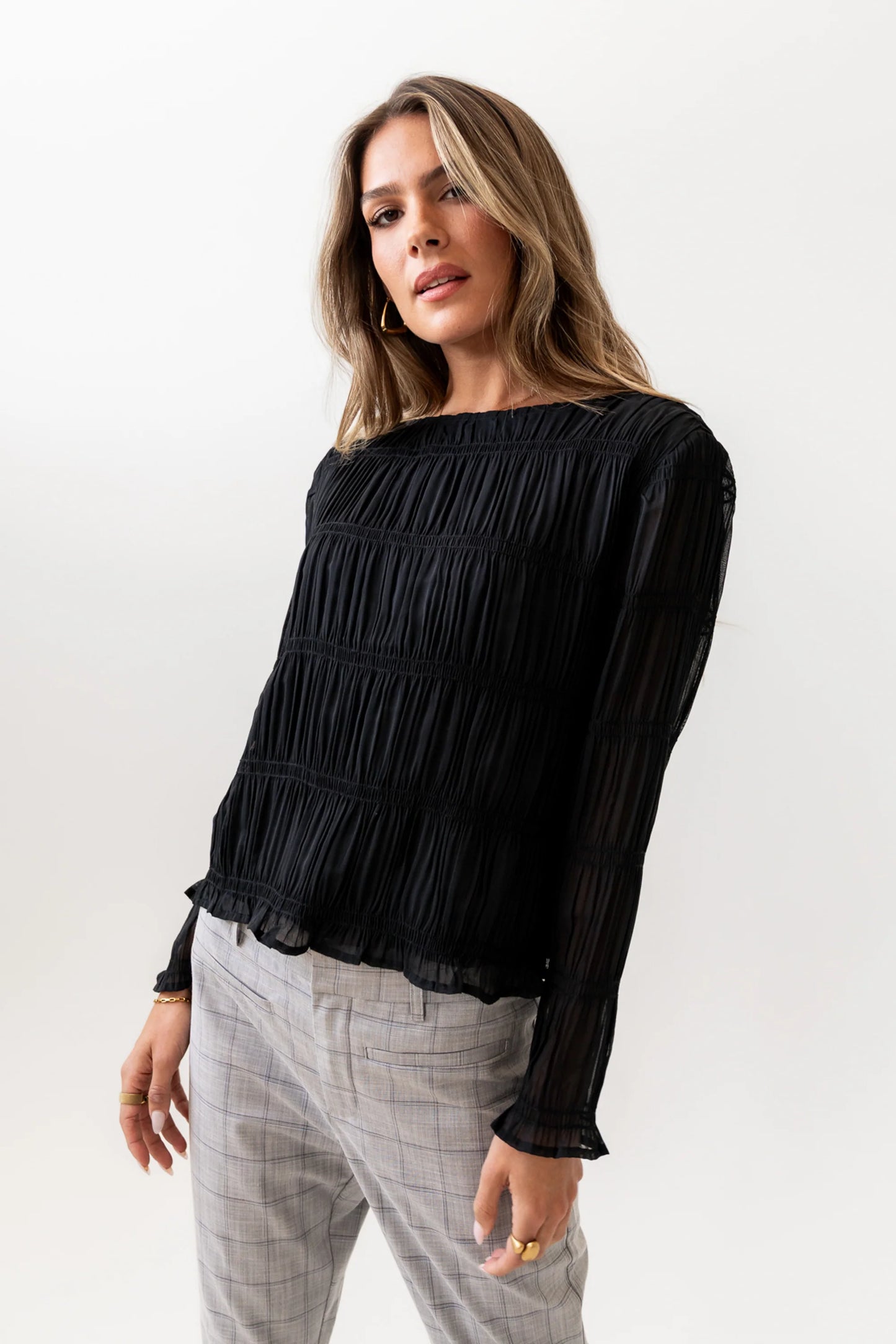 Zuri Smocked Blouse in Black