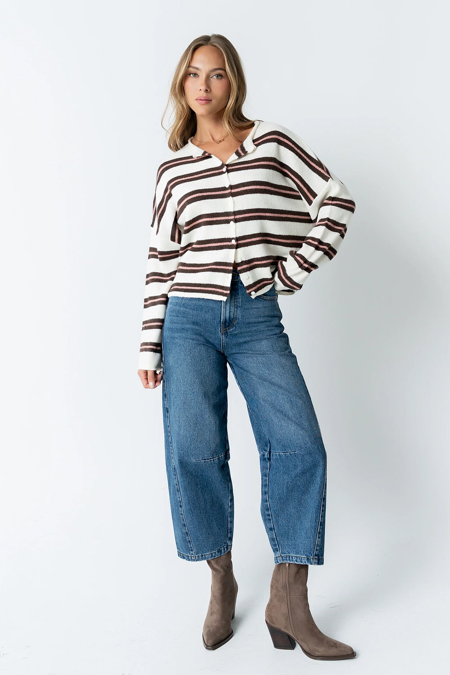 Mariah Striped Cardigan in Ivory