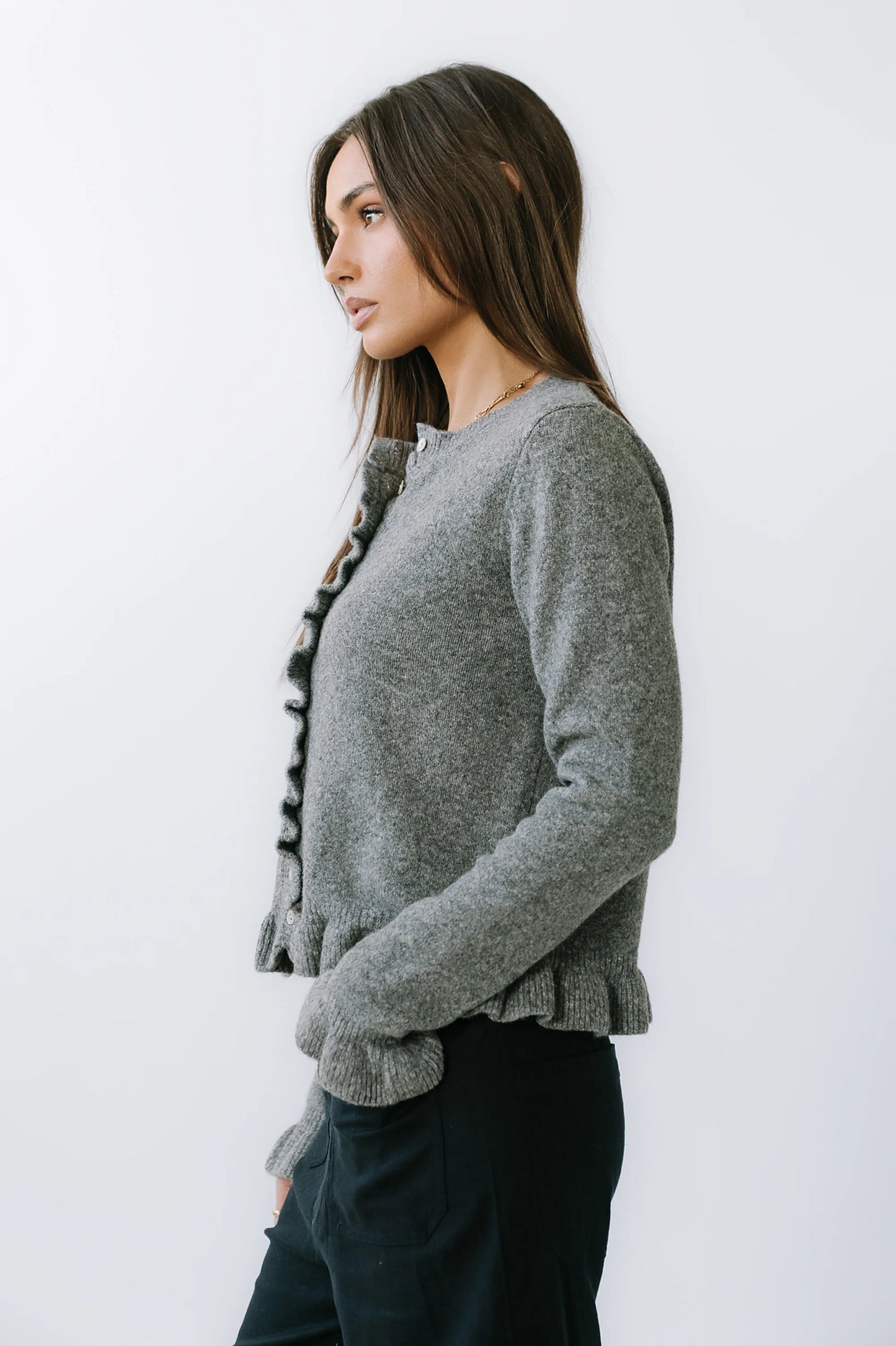 Rosie Ruffle Sweater in Heather Grey