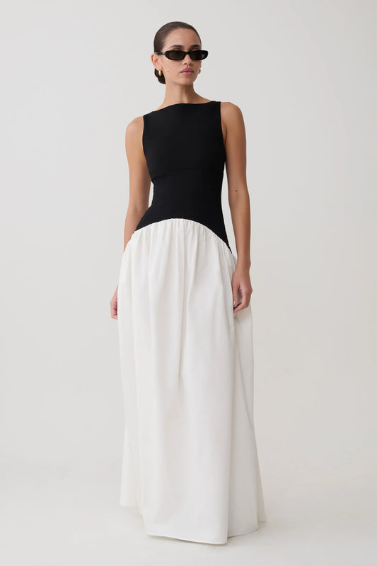 Acacia Contrast Sleeveless Maxi Dress - Black/White