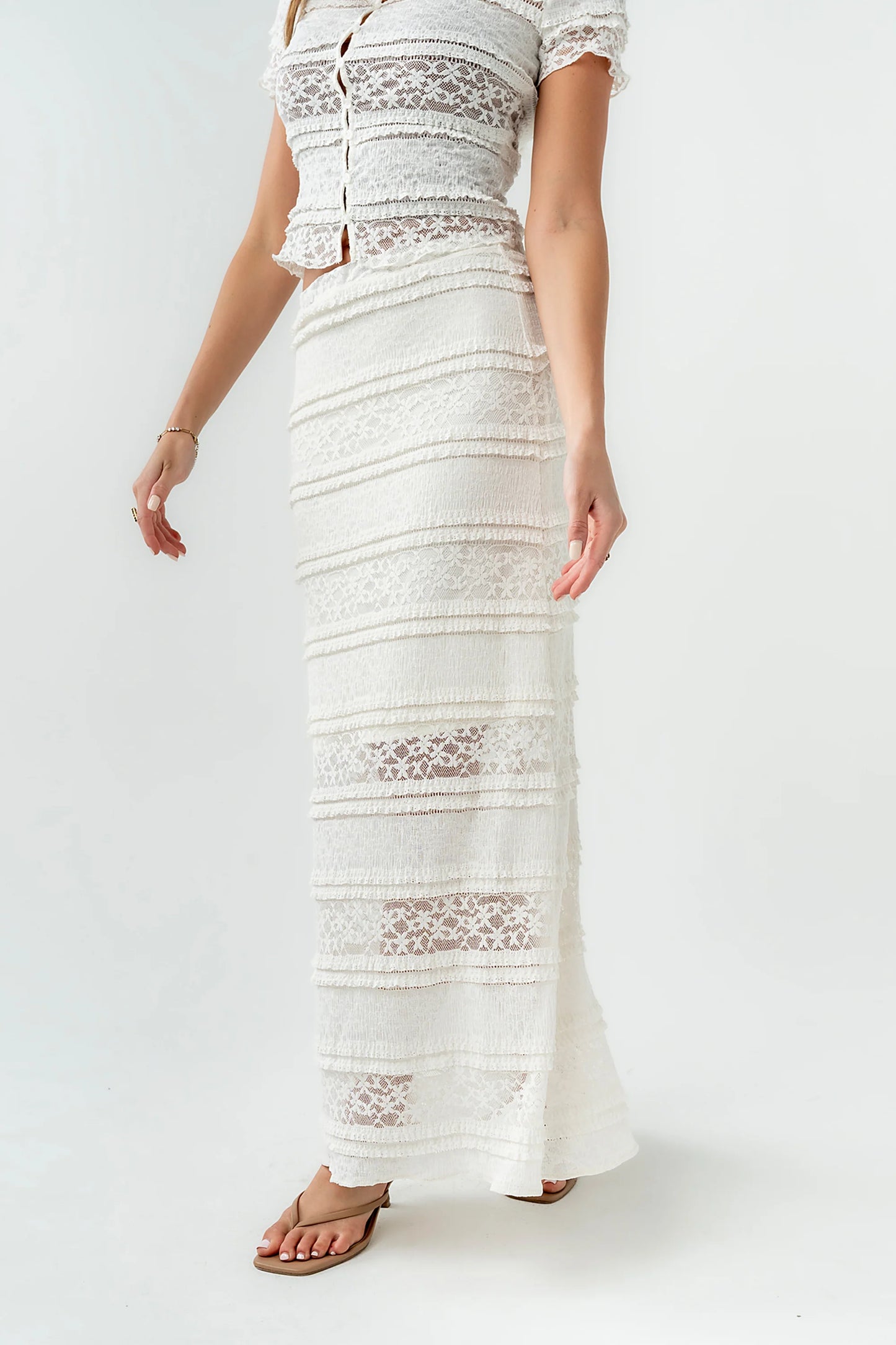 Lexie Lace Midi Skirt in Cream