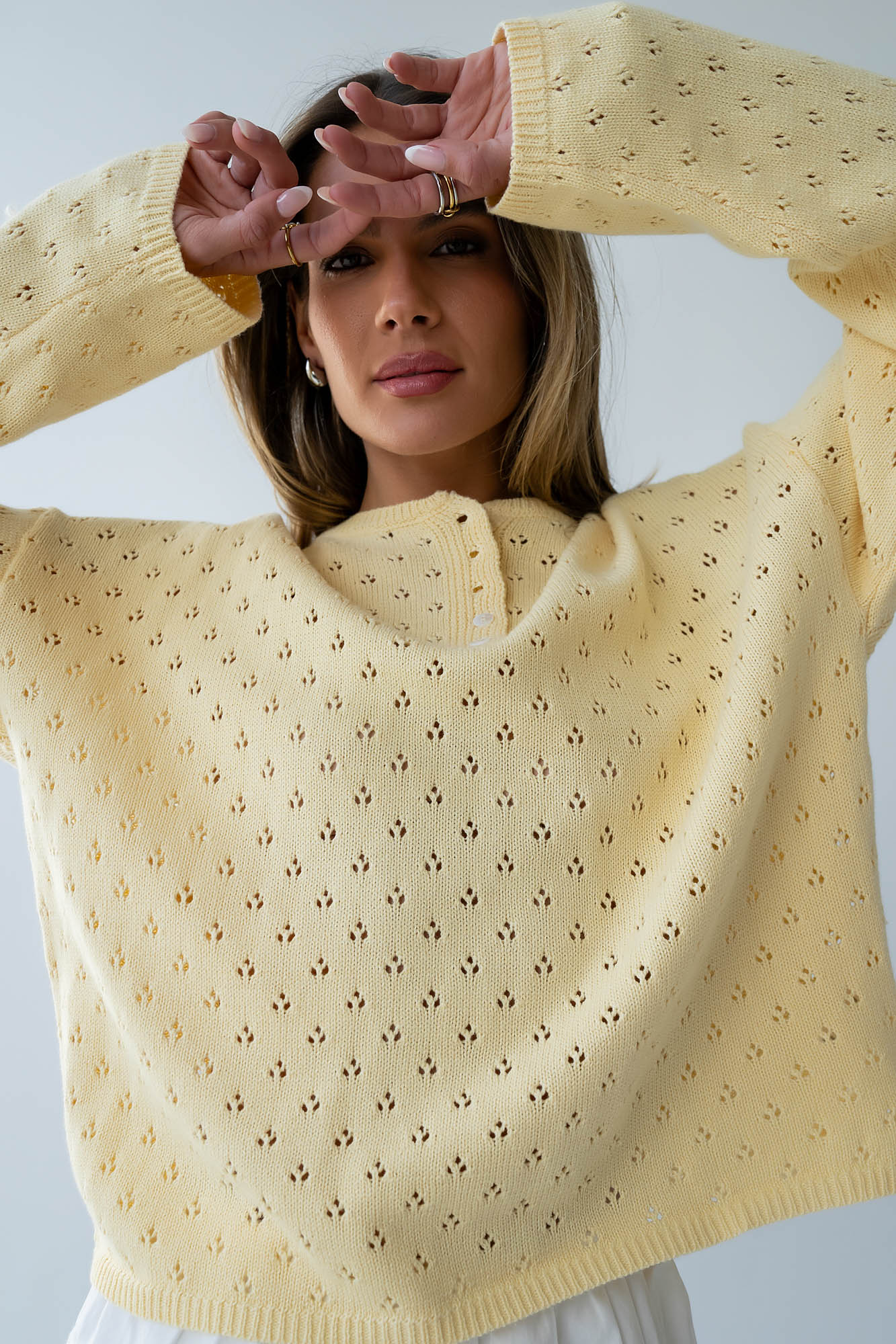 Margot Pointelle Sweater in Butter Yellow