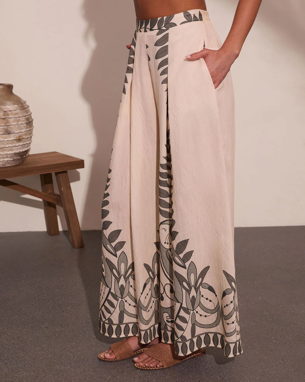 Riviera Nights Tropical Paisley Print Wide Leg Pants